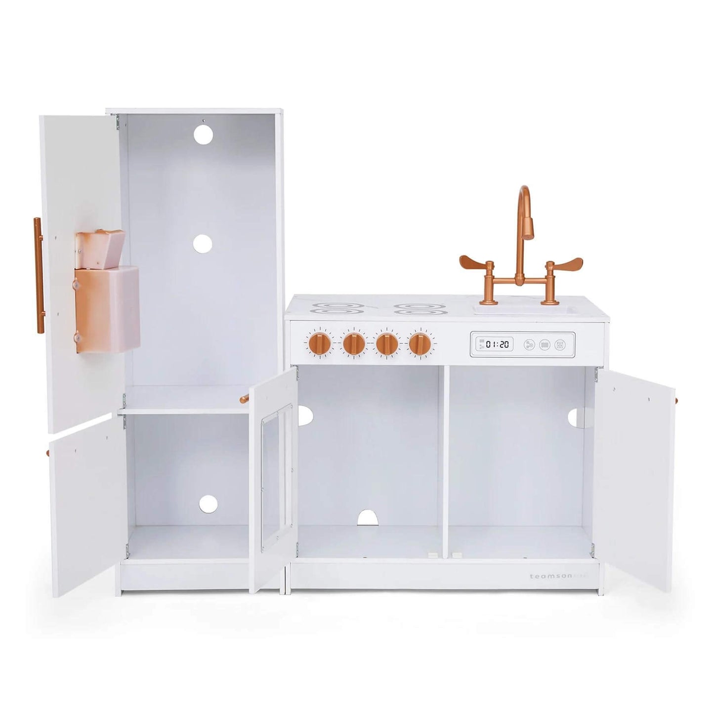 Little Chef Milano Two-Piece Modular Modern Delight Play Kitchen White w/ Doors Open