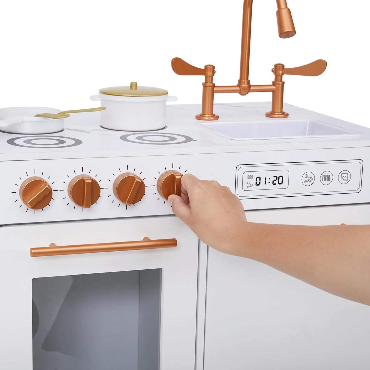 Detail View of Little Chef Milano Two-Piece Modular Modern Delight Play Kitchen White