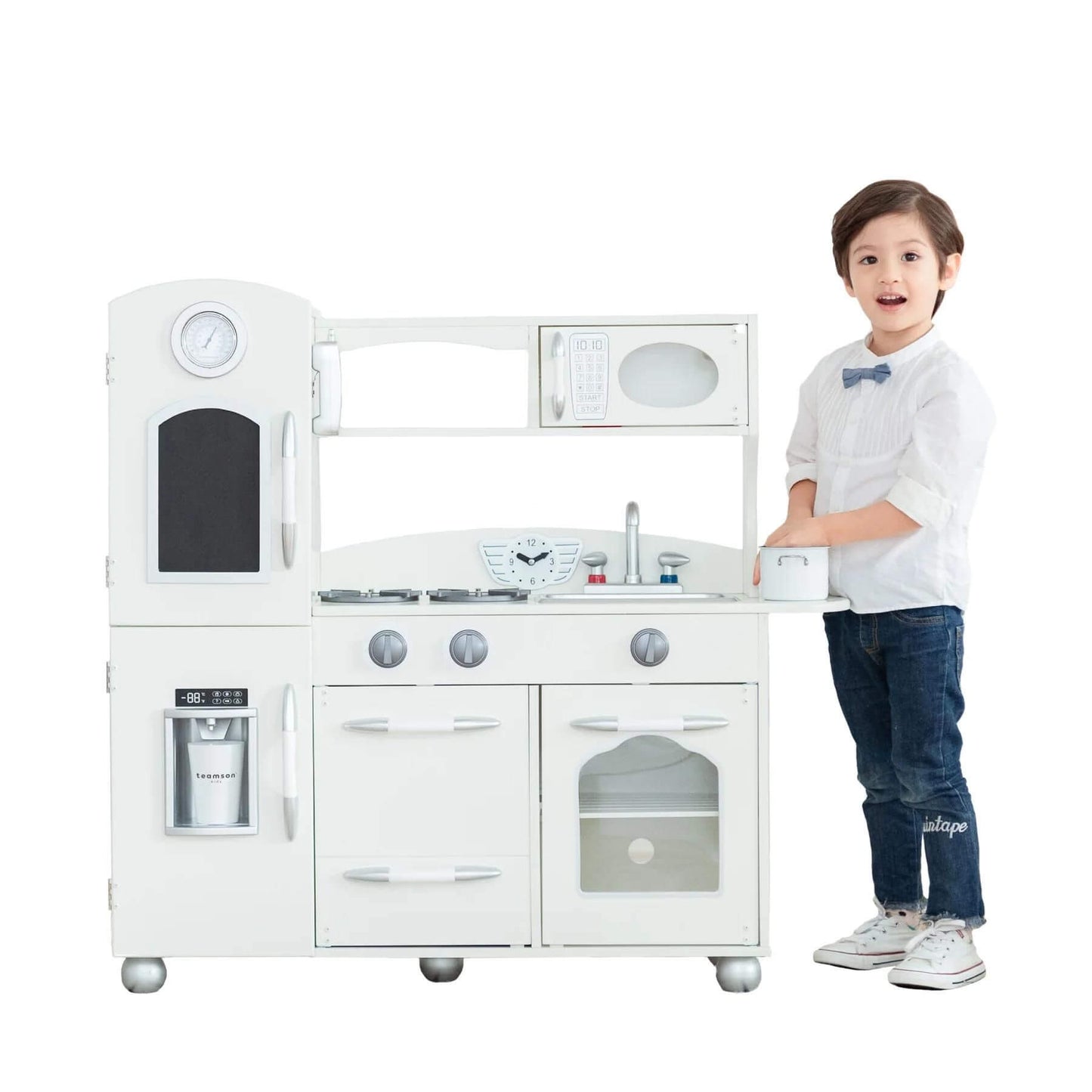 Boy with Teamson Kids Little Chef Westchester Retro Kids Kitchen Playset Ivory