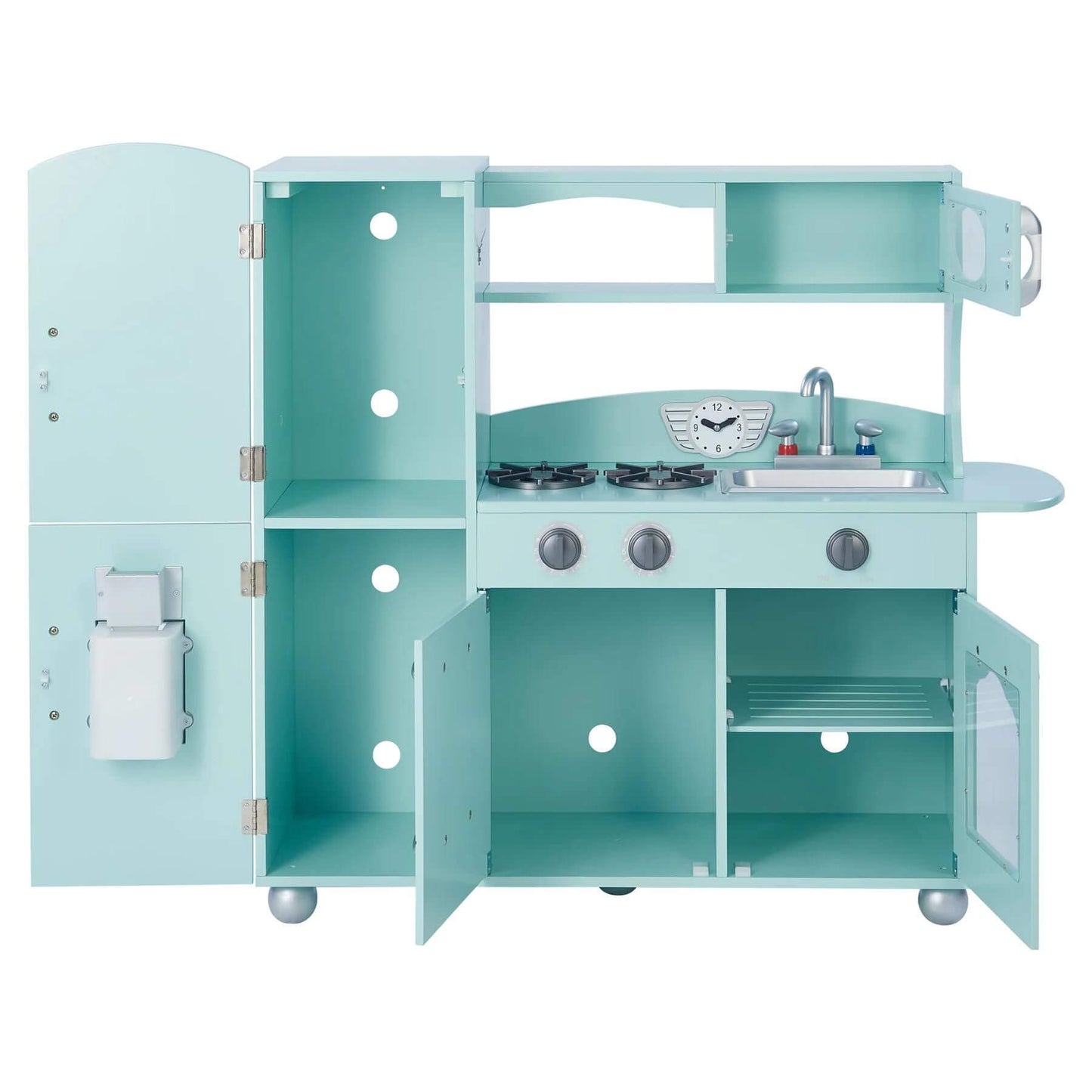 Teamson Kids Little Chef Westchester Retro Kids Kitchen Playset Mint w/ Doors Open