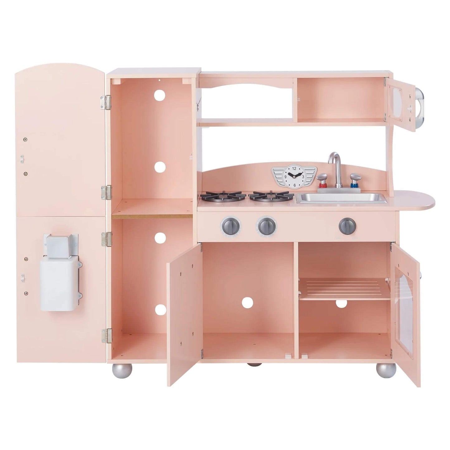 Teamson Kids Little Chef Westchester Retro Kids Kitchen Playset Pink w/ Doors Open
