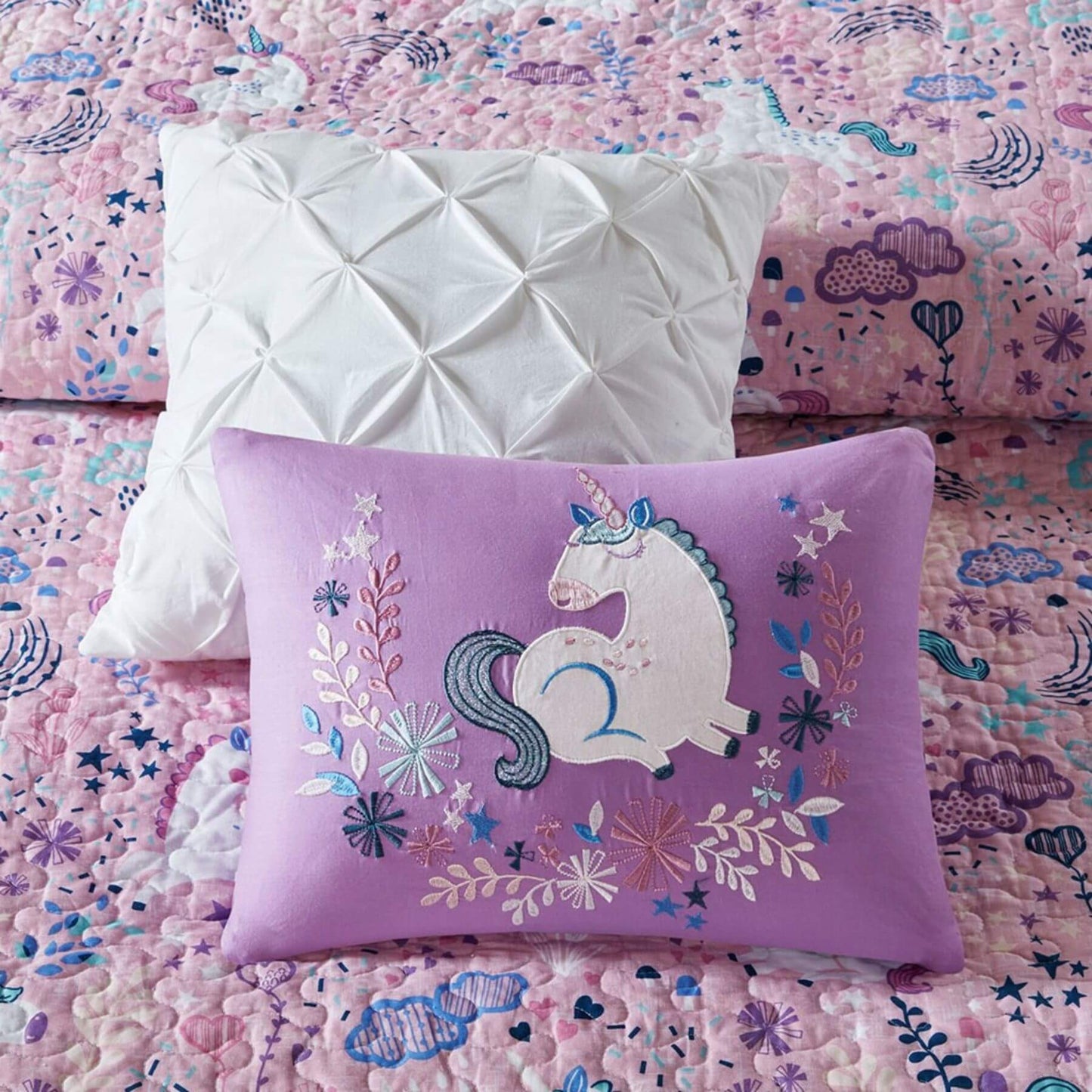 Lola Unicorn Reversible Cotton Decorative Pillows Pink