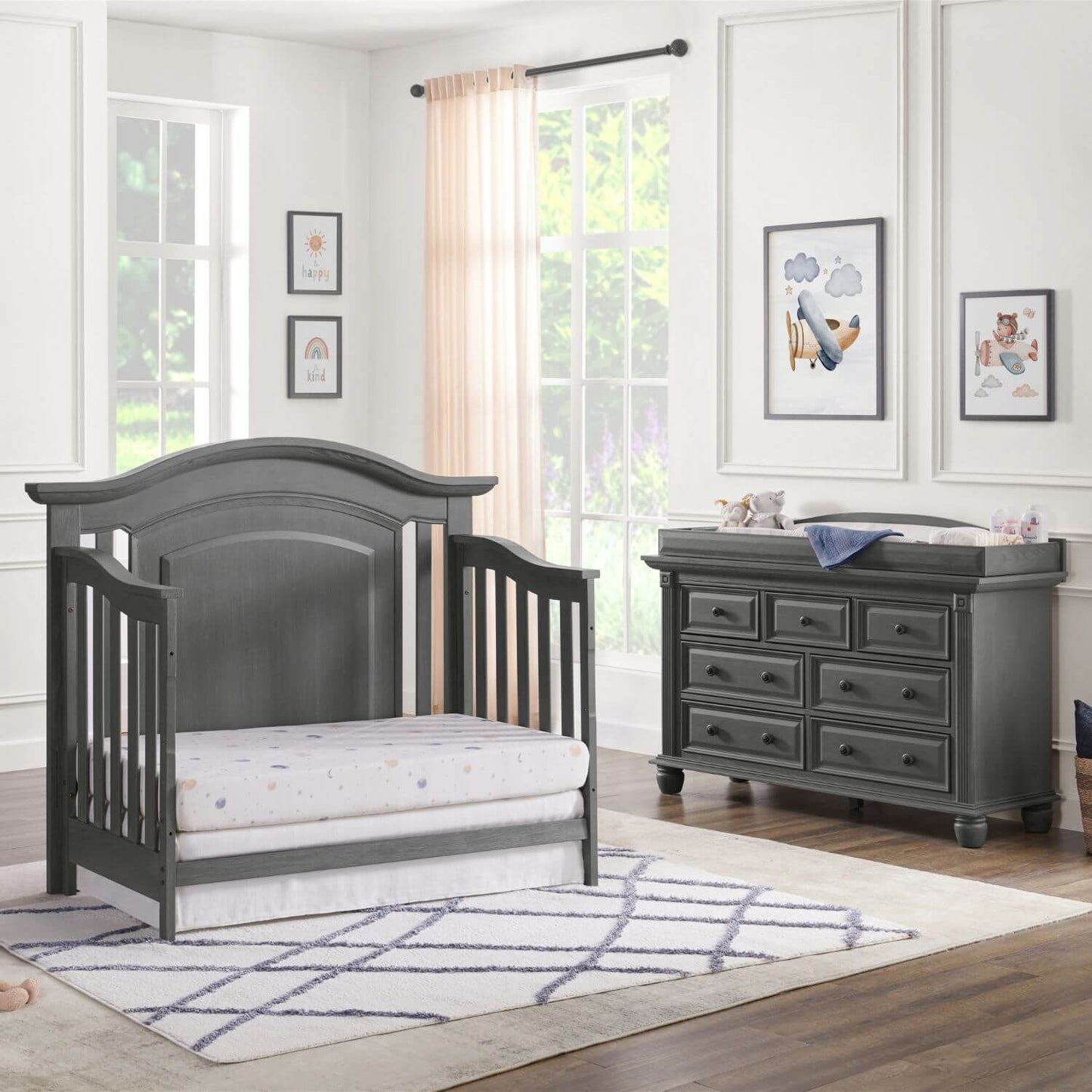 Oxford Baby London Lane 4-in-1 Convertible Crib | Arctic Gray