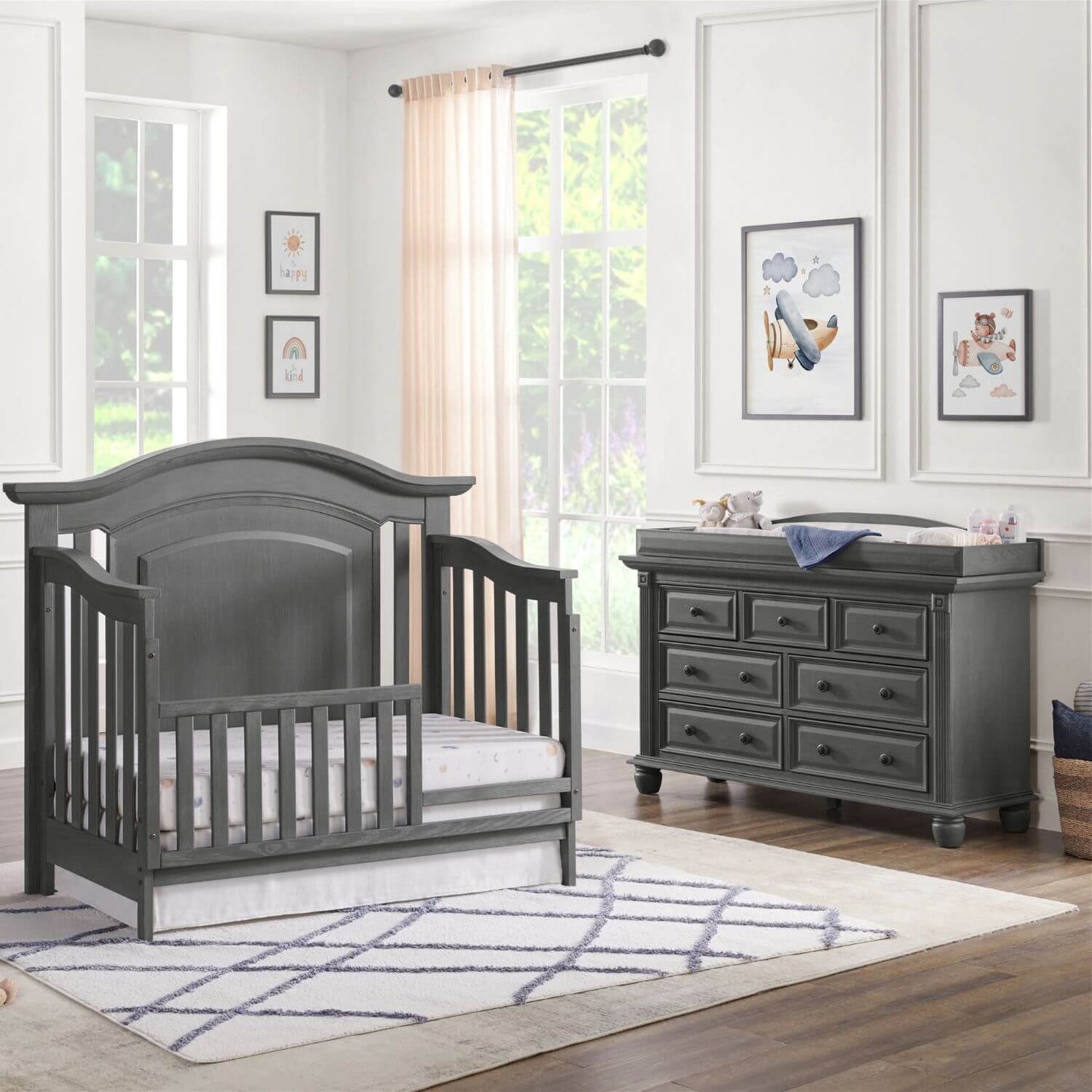 Oxford Baby London Lane 4-in-1 Convertible Crib | Arctic Gray