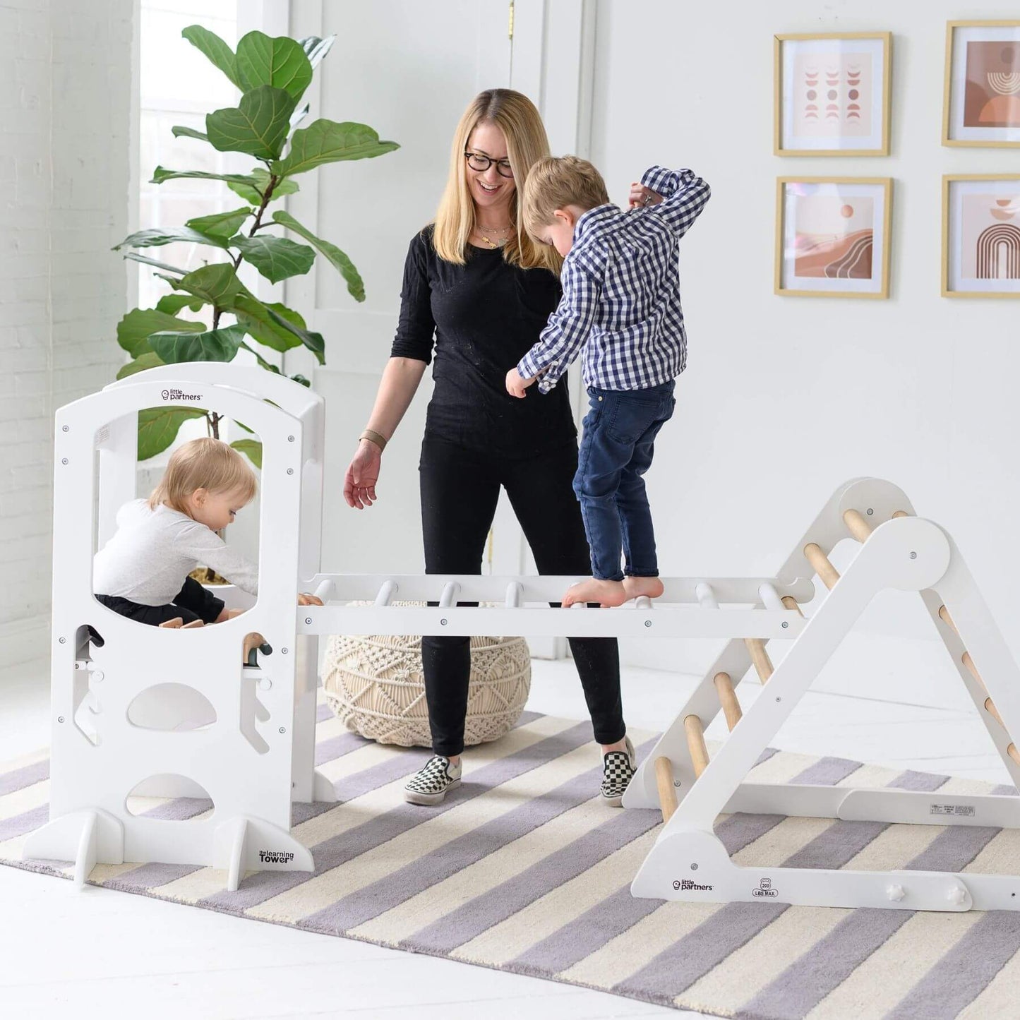 Kids Playing on Little Partners Climbing Ladder White w/ Learning Tower, Triangle