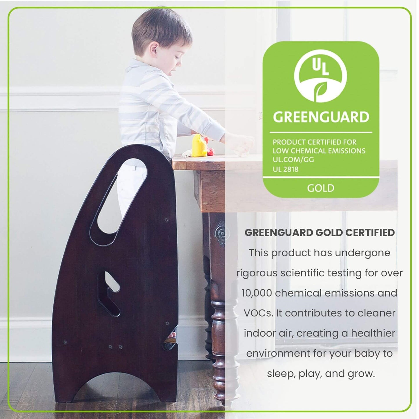 Boy Standing on Little Partners 3-in-1 Growing Step Stool Espresso