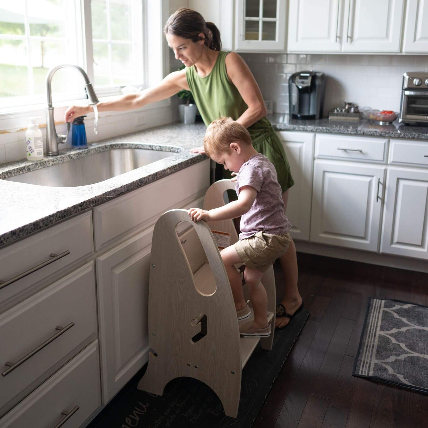 Boy Walking up on Little Partners 3-in-1 Growing Step Stool Ivory