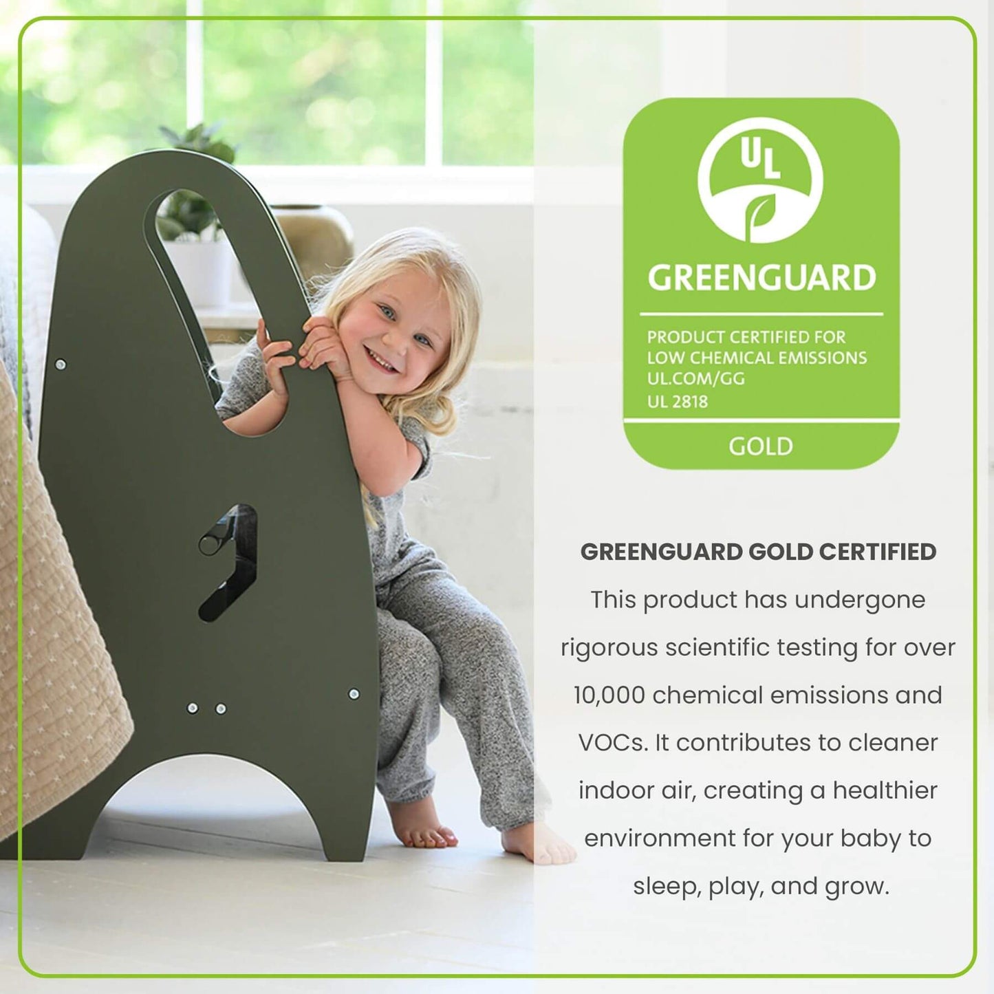 Girl Sitting on Little Partners 3-in-1 Growing Step Stool Olive Oil