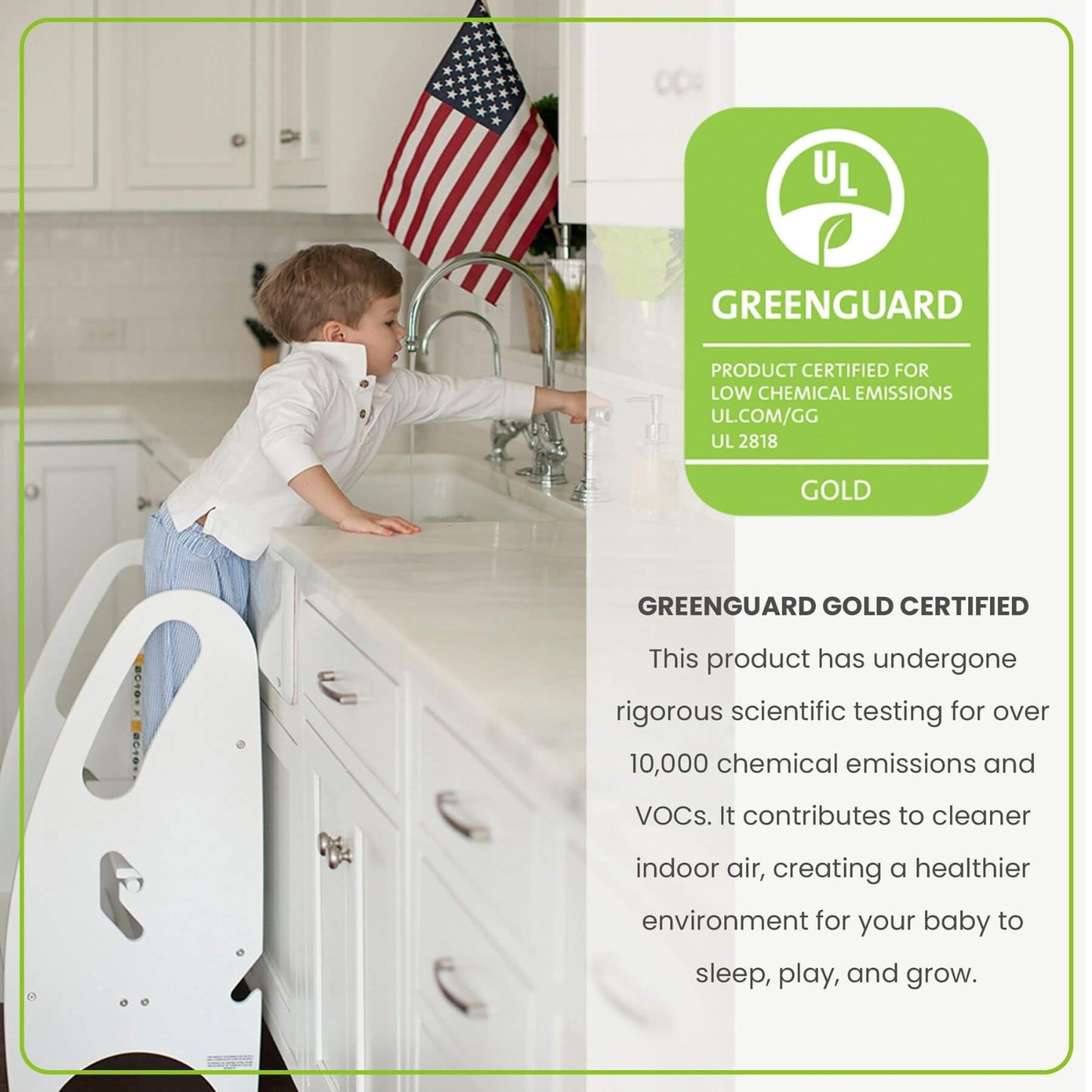 Boy Standing on Little Partners 3-in-1 Growing Step Stool White