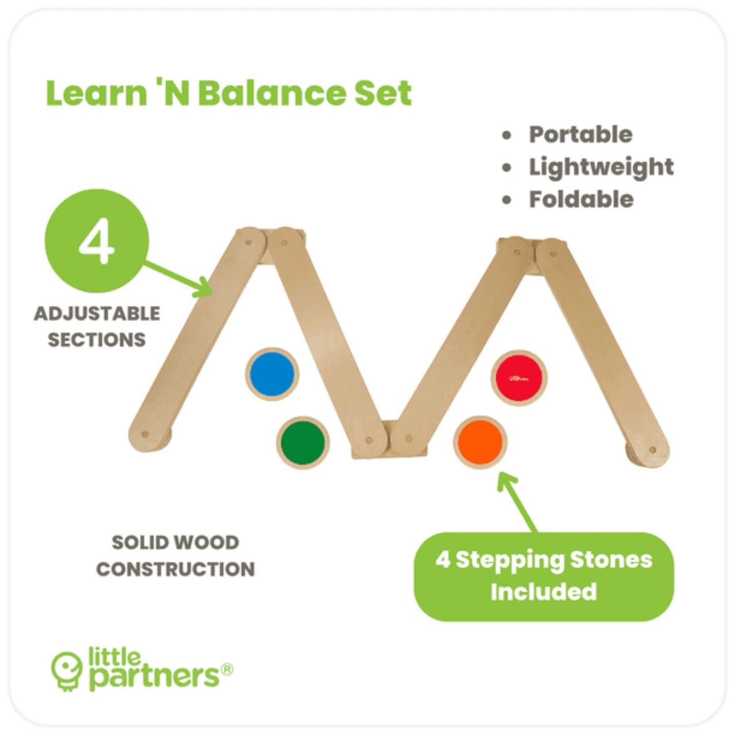Learn 'N Balance Set with adjustable sections and stepping stones, featuring Little Partners logo.