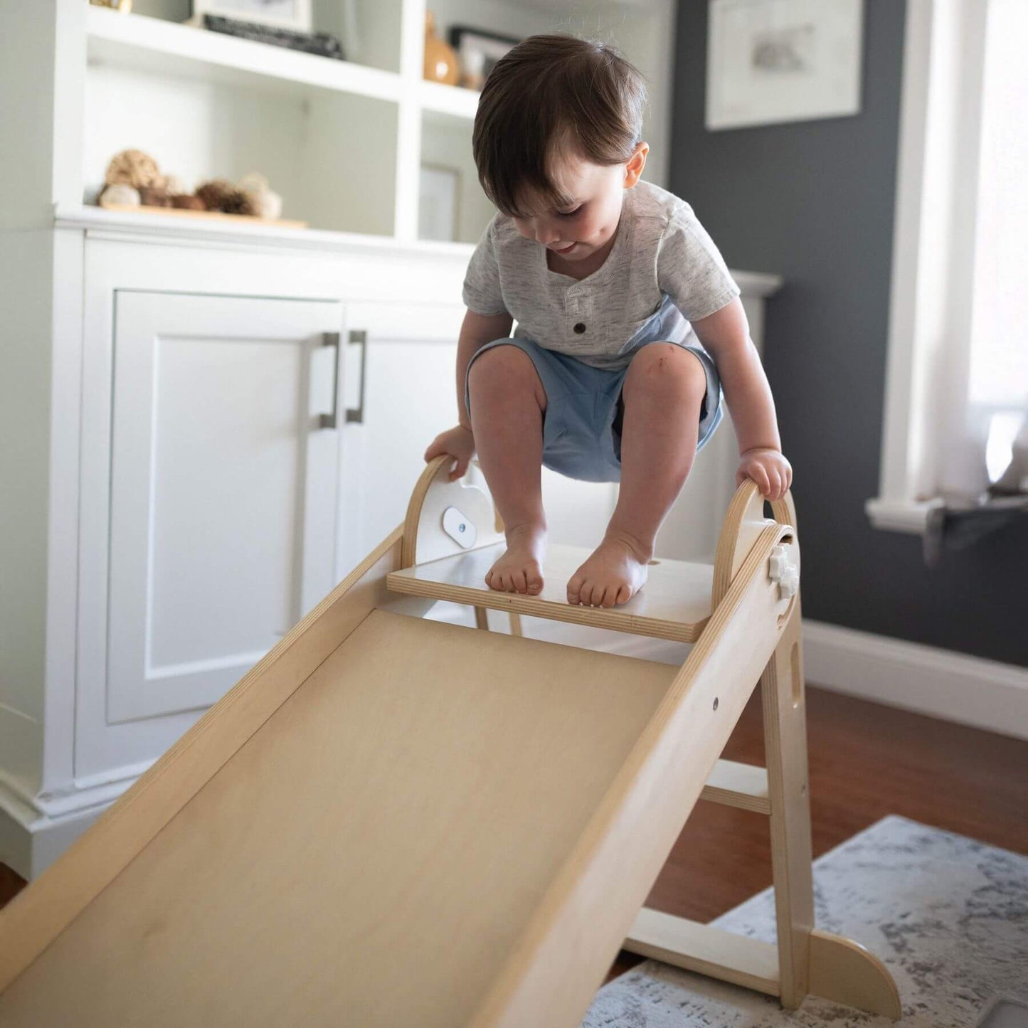 Boy Playing on Little Partners 2-in-1 Learn 'N Slide/Climb