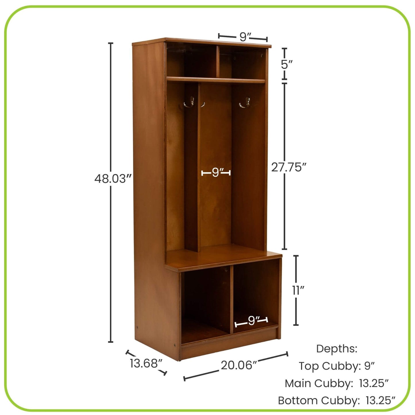Little Partners Learn 'N Store Cubby with dimensions labeled on a white background