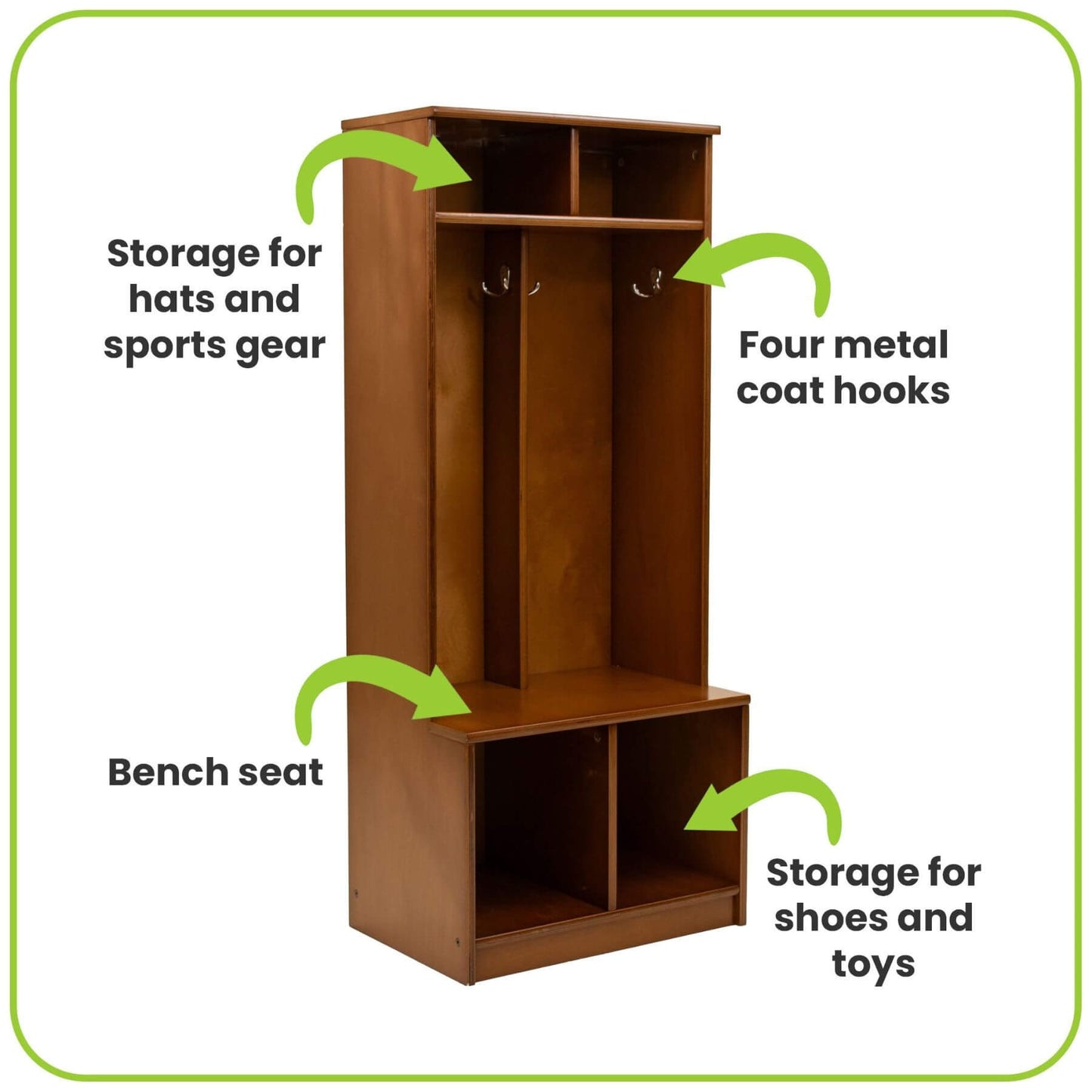 Little Partners Learn 'N Store Cubby with features labeled on a white background