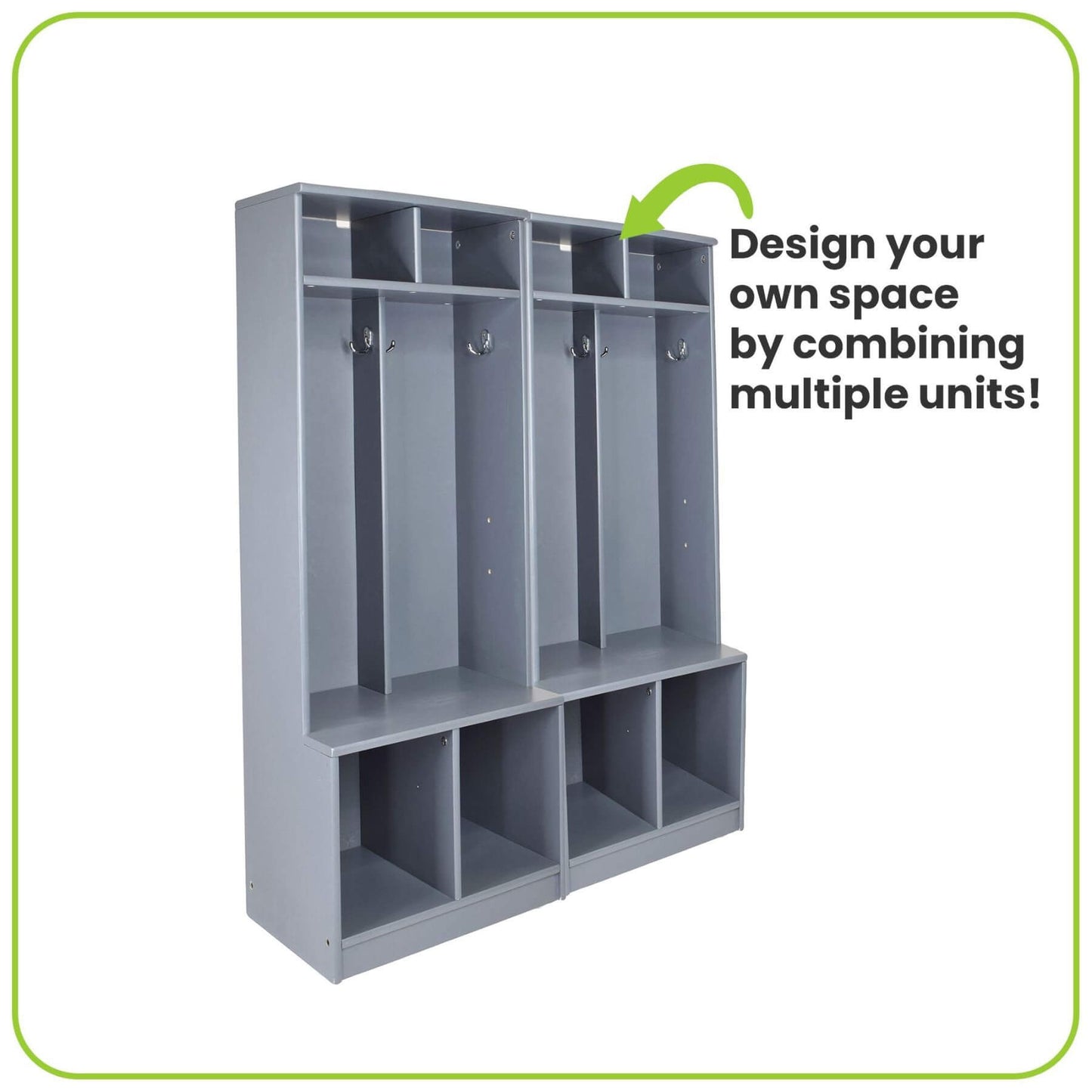 Little Partners Learn 'N Store Cubby Grey with text encouraging customization on a white background