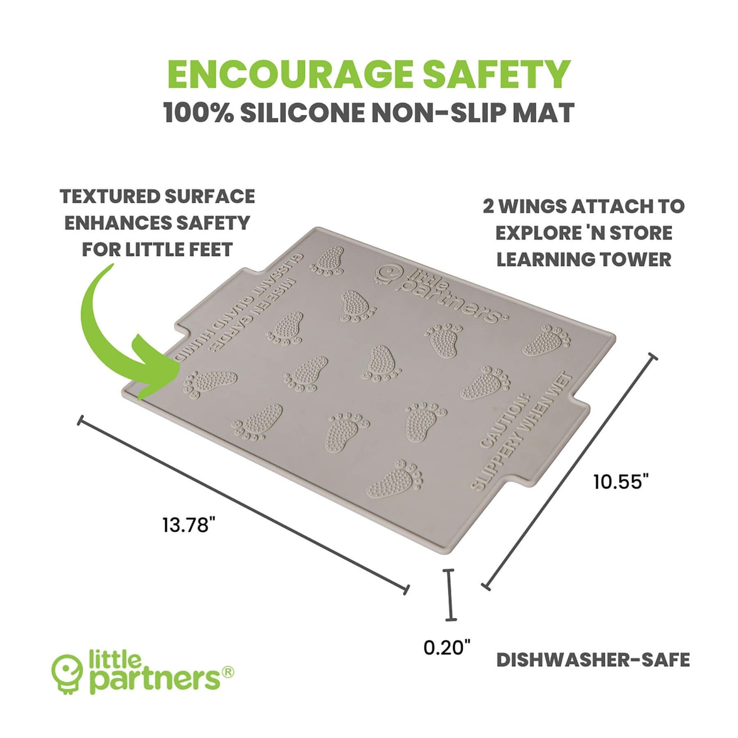 Little Partners Silicone Mat with text and dimensions on a white background