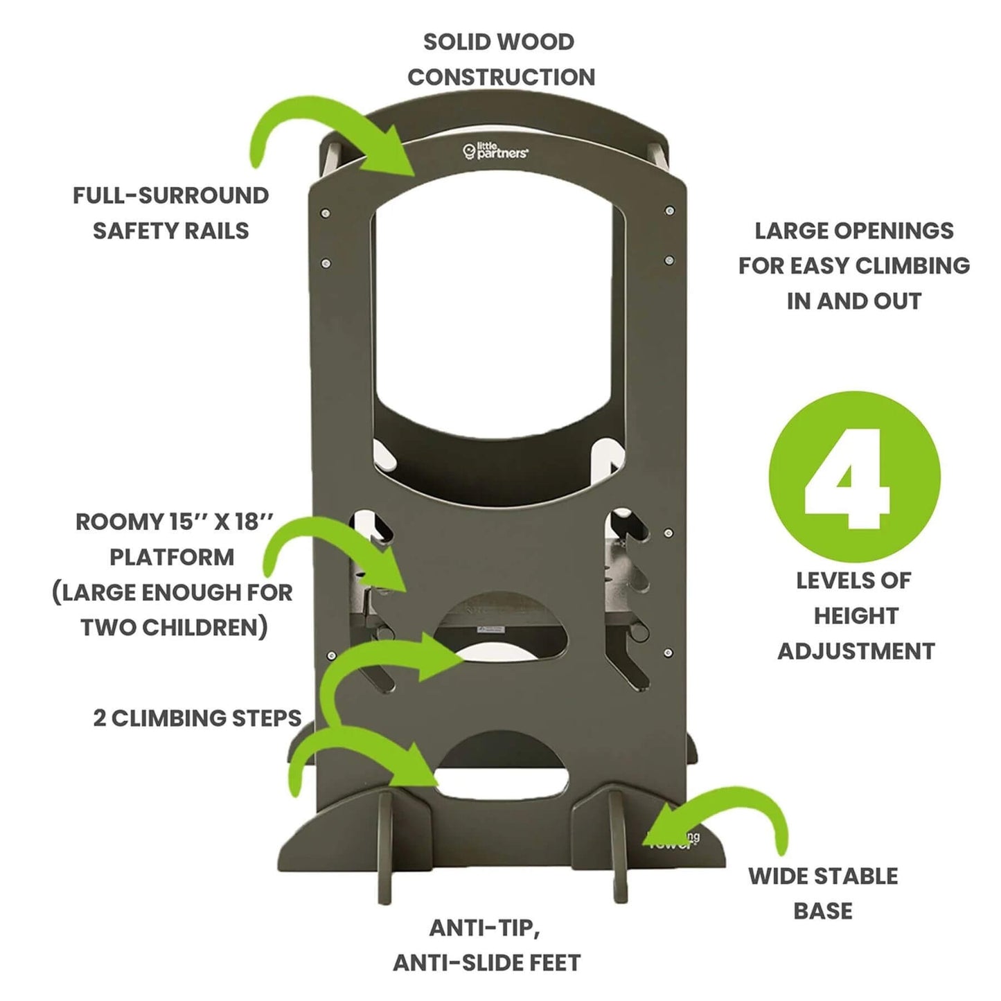 Side View of Little Partners The Learning Tower Olive Green