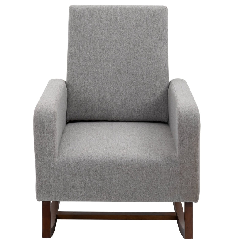 Front View of HOMCOM Nursery Rocker with Curved Wood Base Grey