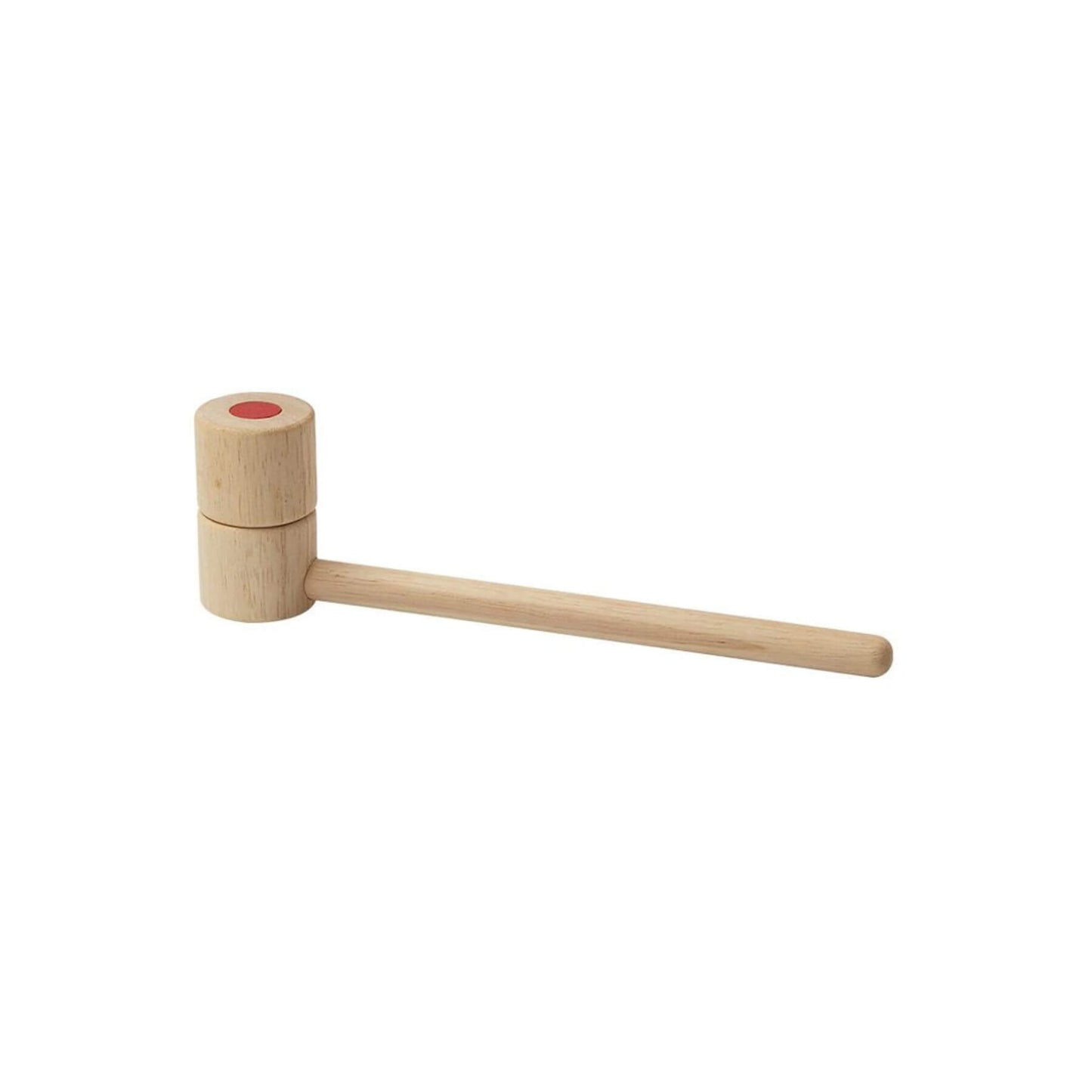 Wooden mallet with a red center on a white background