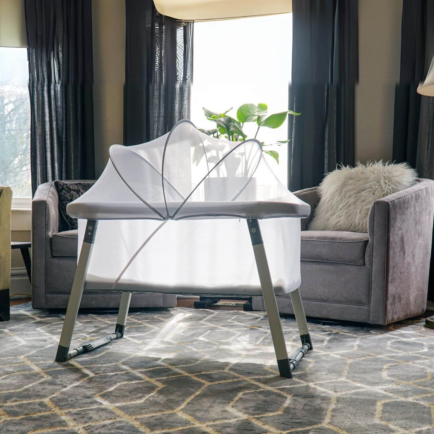 Venice Child Malibu Dreams Rocking Mini Bassinet | Gray - Lifestyle