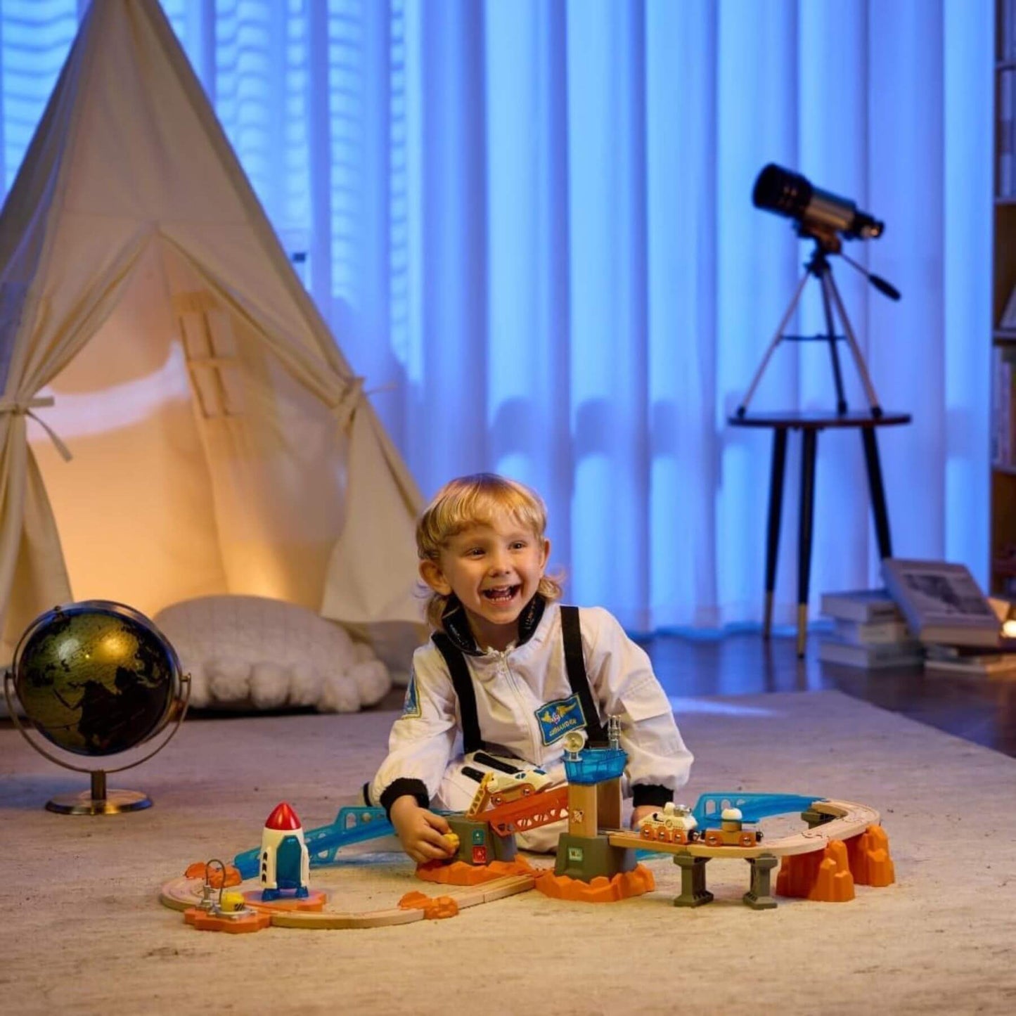 Boy Playing Hape Mars Mission Launch Set