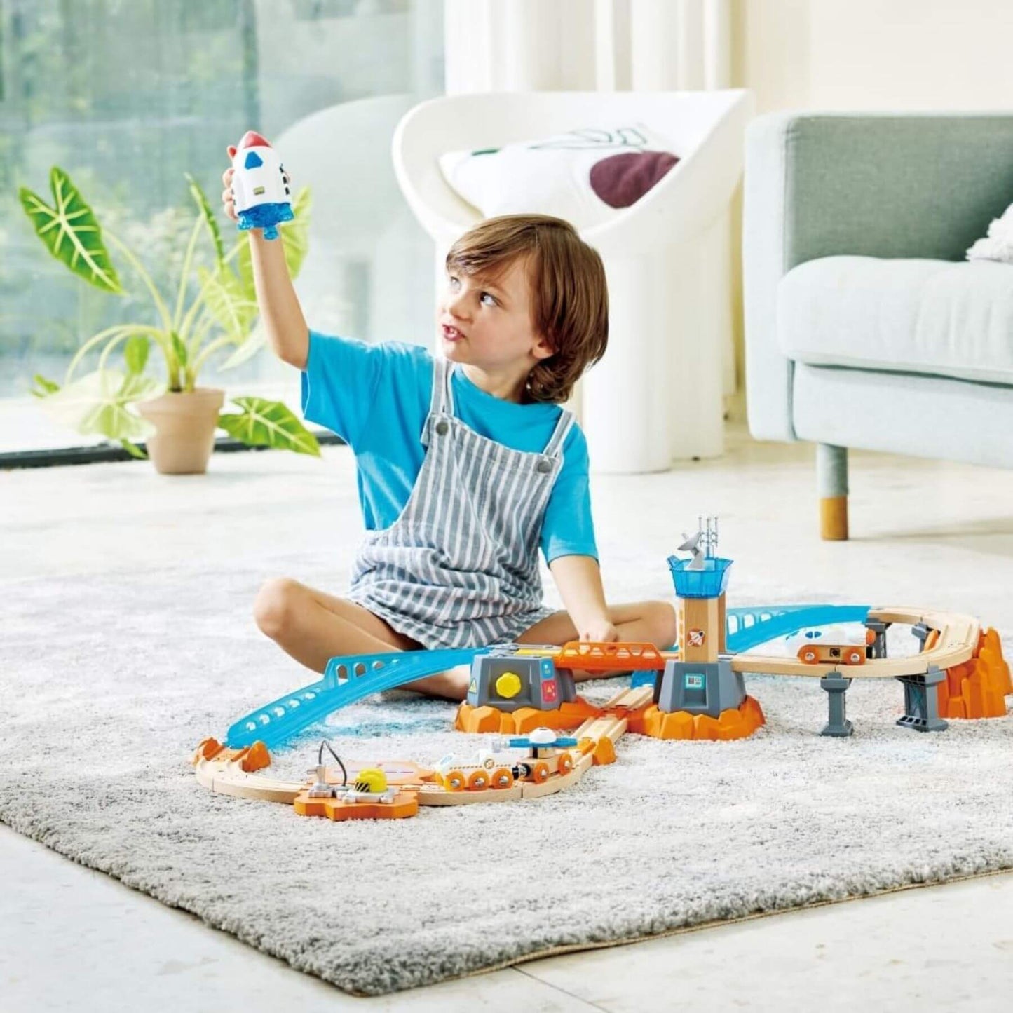 Boy Playing Hape Mars Mission Launch Set