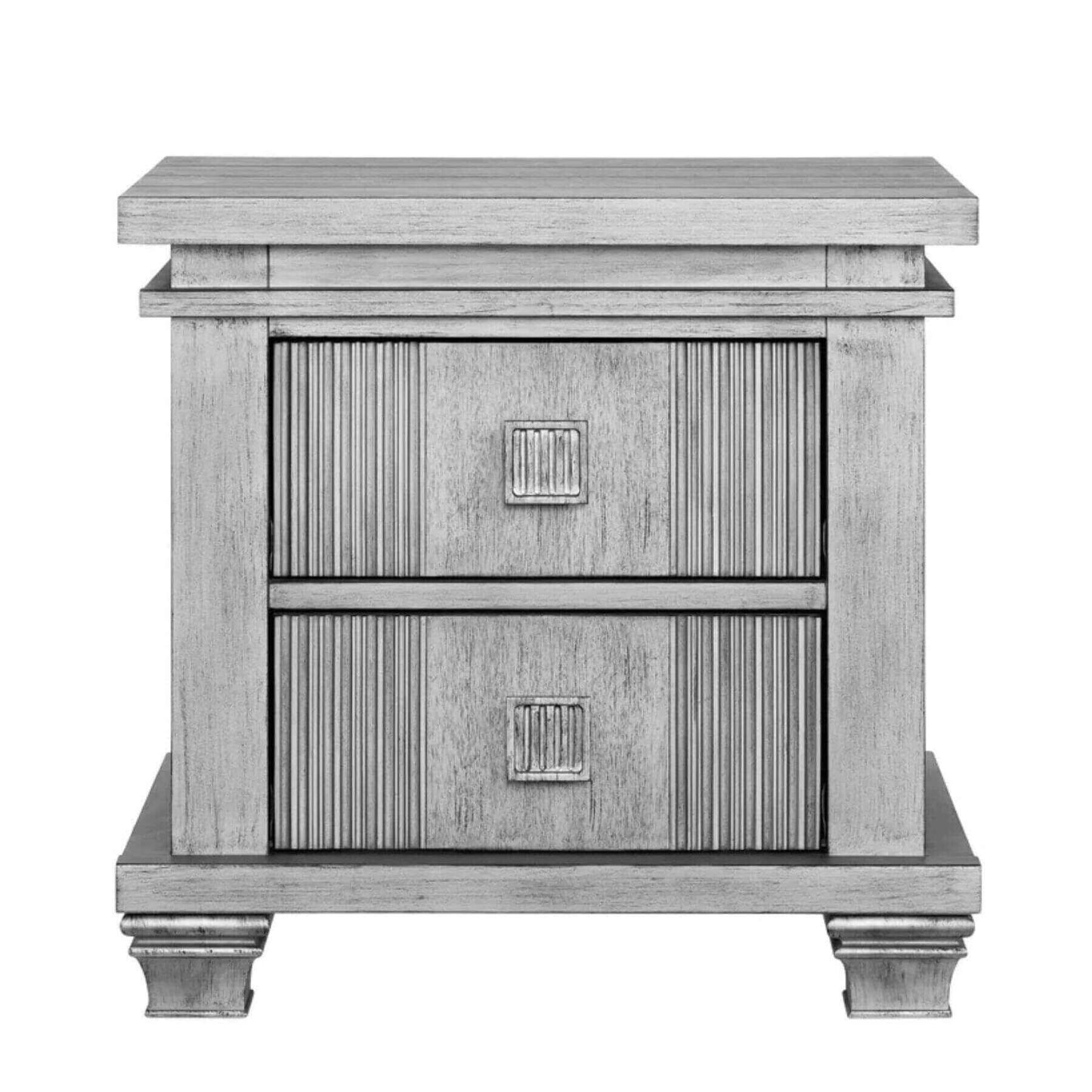 Front View of Mayfield 2 Drawer Nightstand Antique Silver