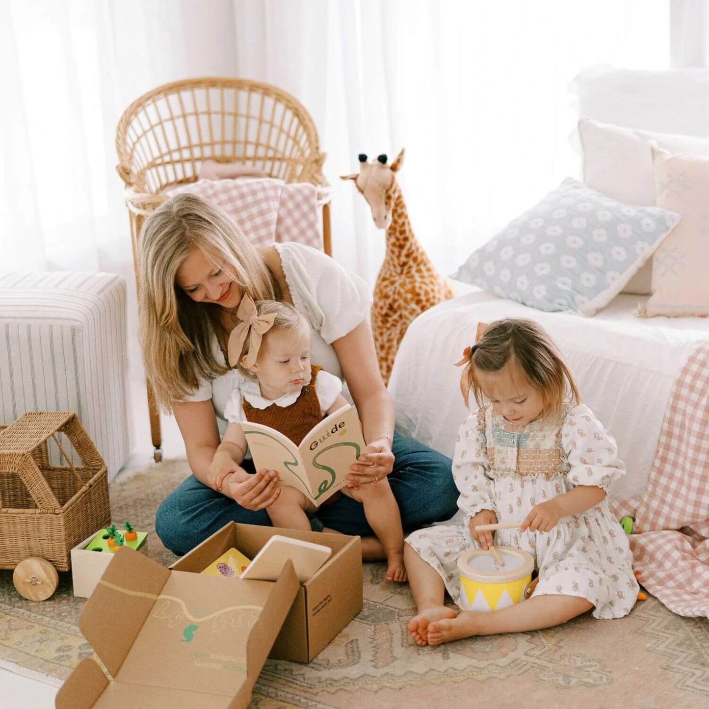 Mom & Kids Playing Tiny Land® Montessori Toys Set