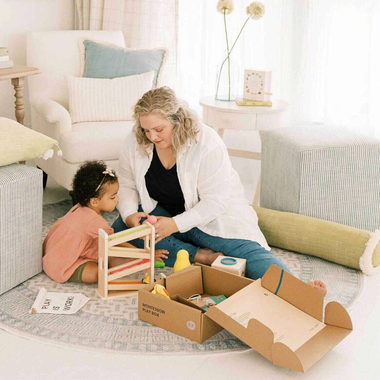 Mom & Girl Playing Tiny Land® Montessori Toys Set for Toddlers