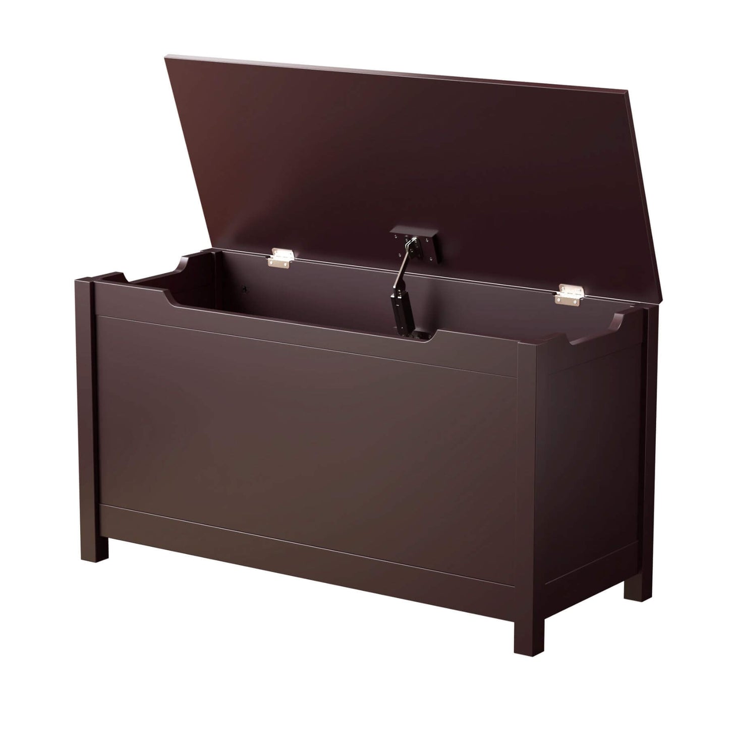 MOONRIVER Kids Wooden Toy Box Storage - Coffee with open lid on a white background