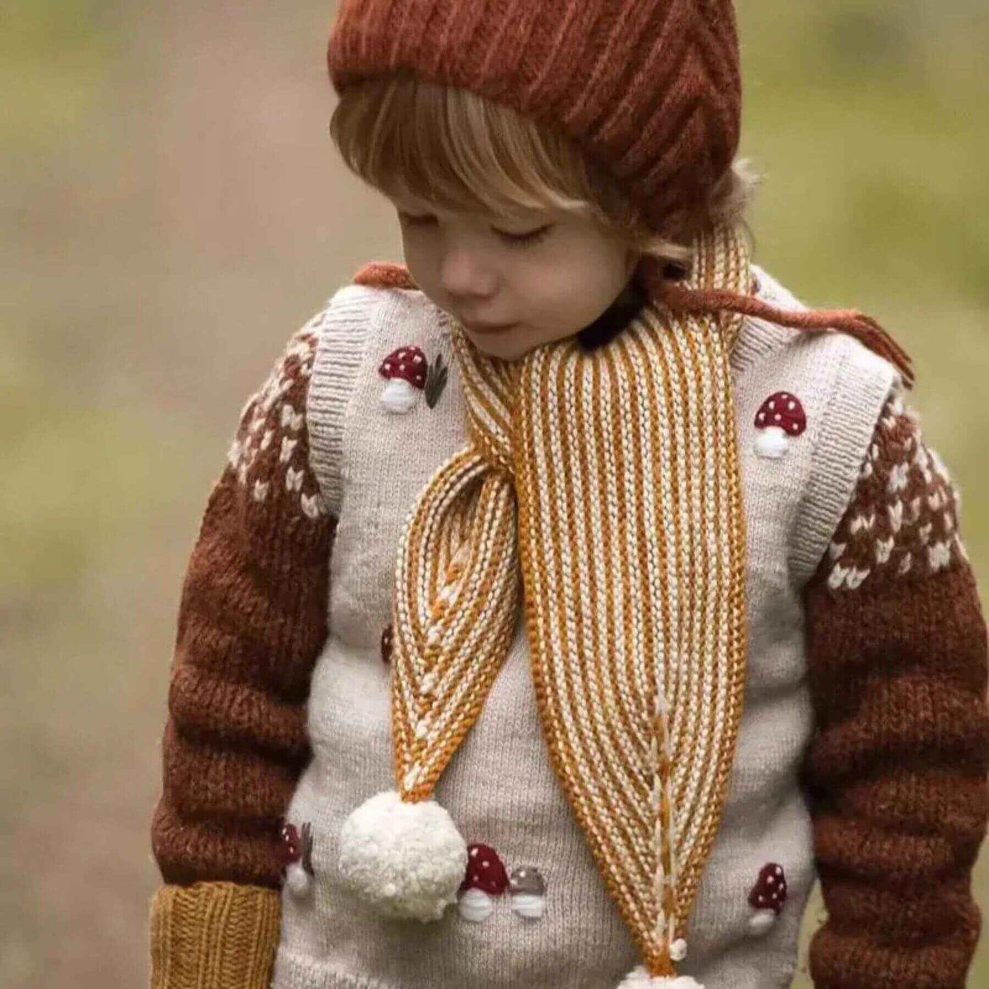 Boy in Mushroom Embroidery Knit Top