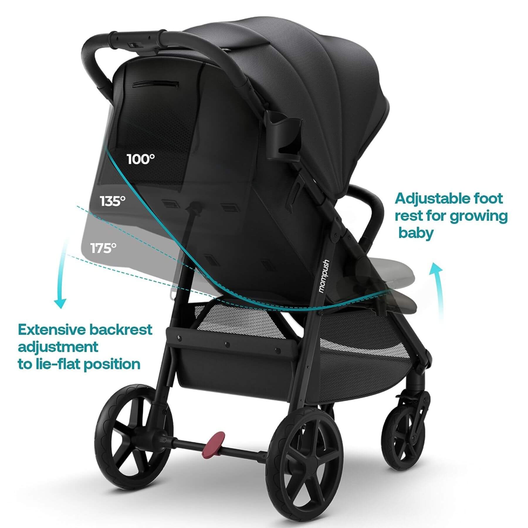 Back View of Mompush Nova Baby Stroller Black
