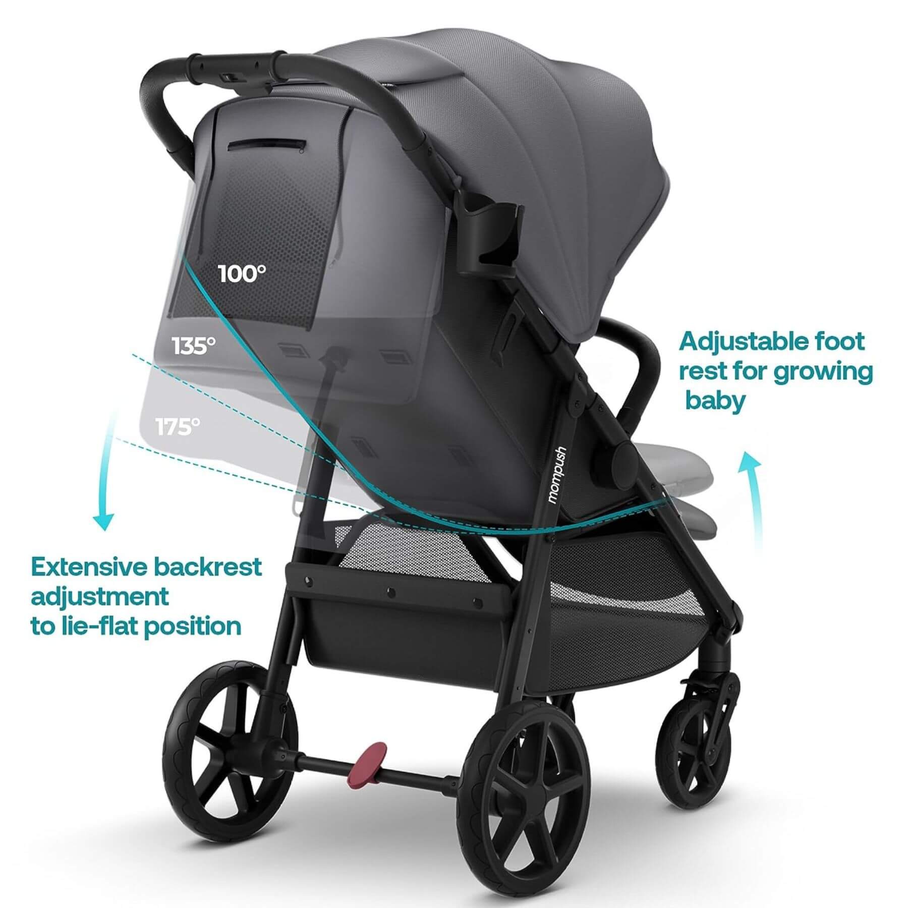 Back View of Mompush Nova Baby Stroller Grey