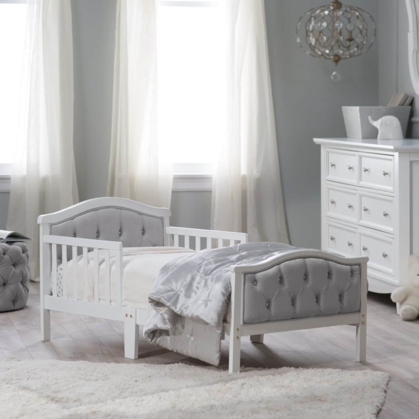Orbelle French White Padded Gray Toddler Bed - Lifestyle