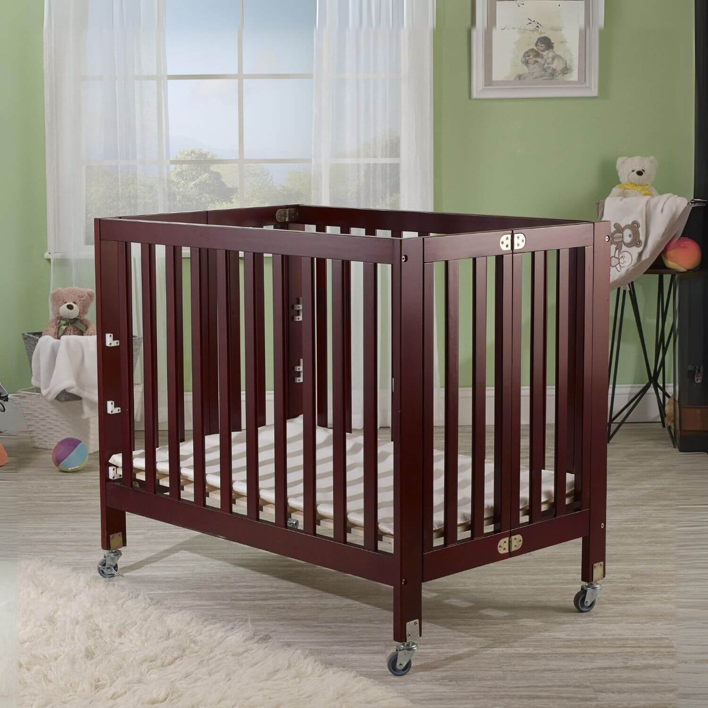 Orbelle Roxy Three Level Mini Portable Crib Cherry - Lifestyle