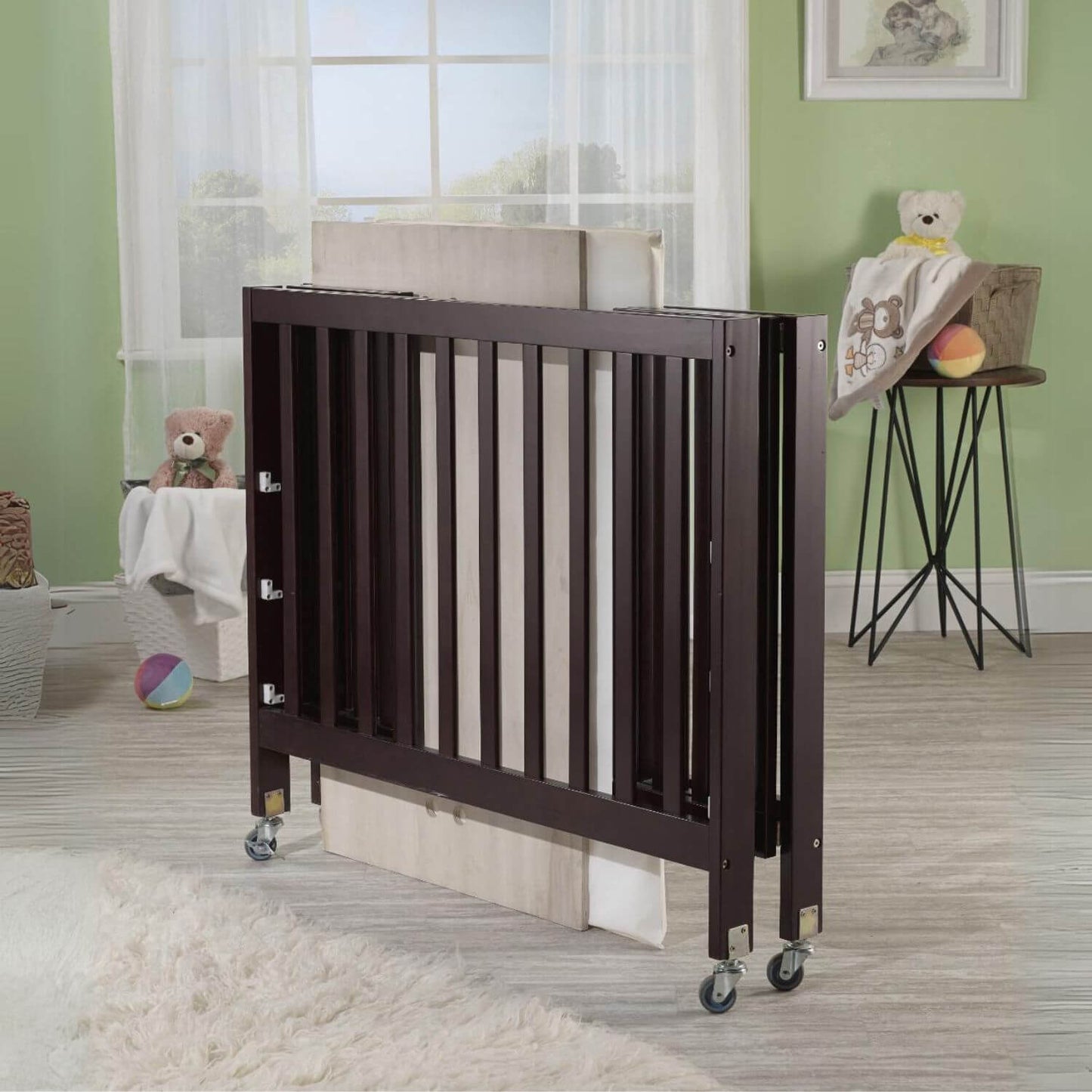 Orbelle Roxy Three Level Mini Portable Crib Espresso - Folded