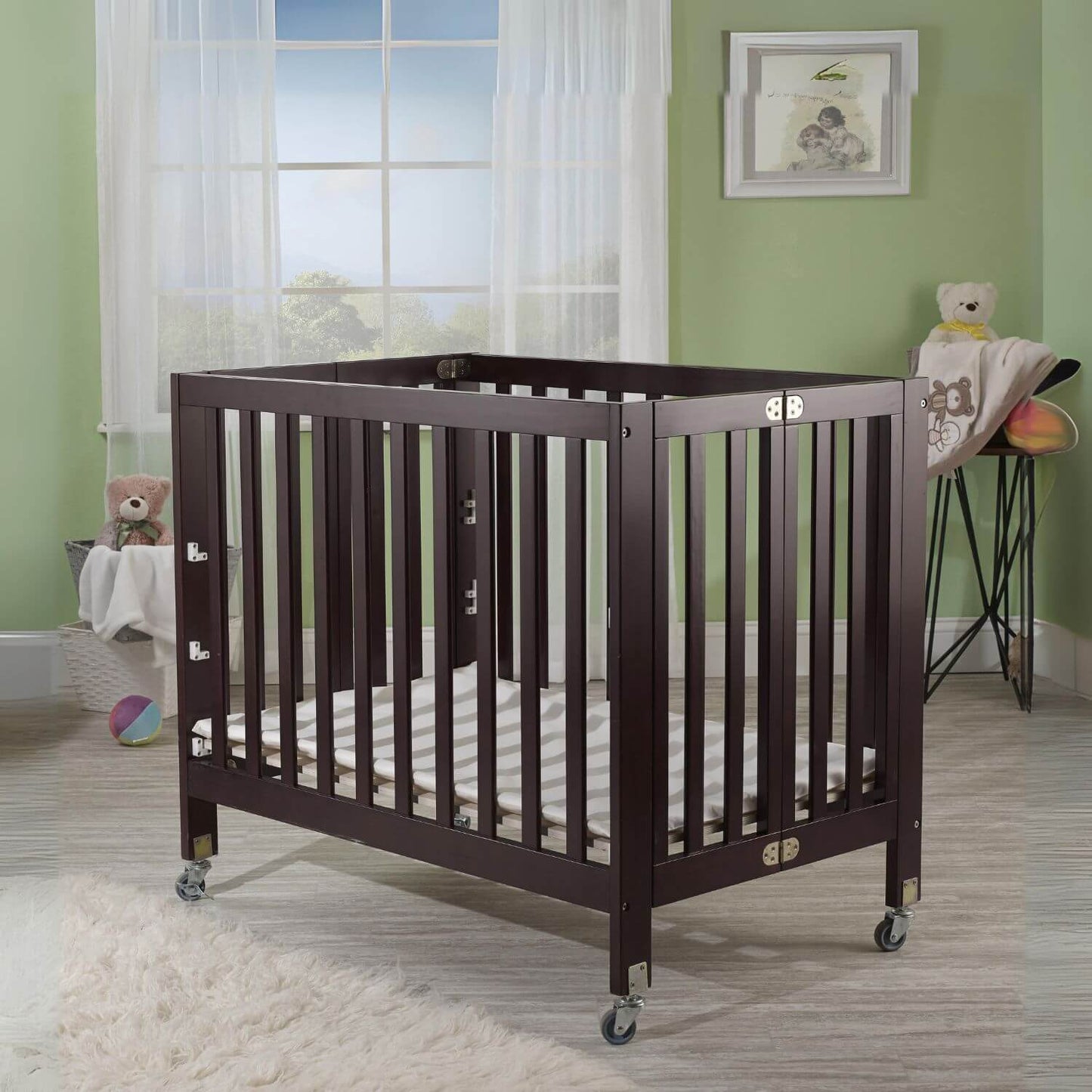 Orbelle Roxy Three Level Mini Portable Crib Espresso - Lifestyle
