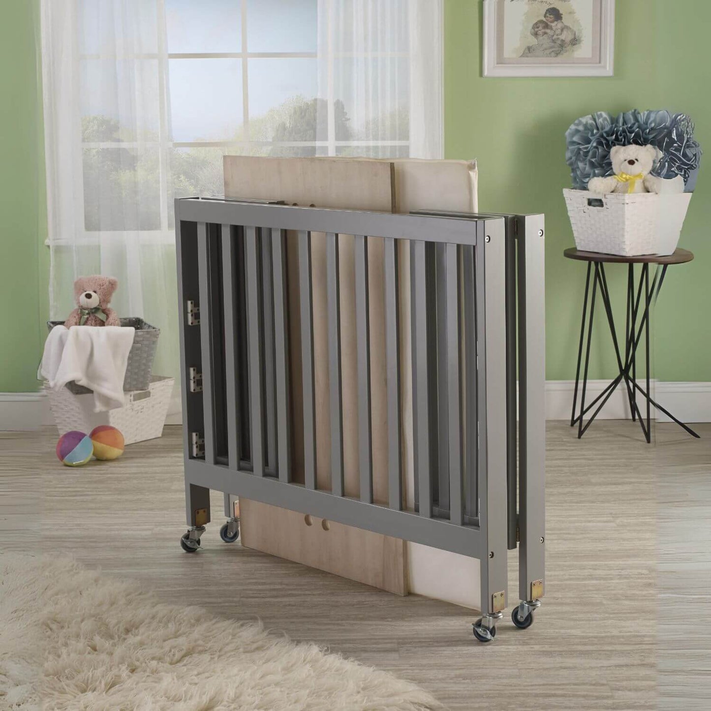 Orbelle Roxy Three Level Mini Portable Crib Gray - Folded