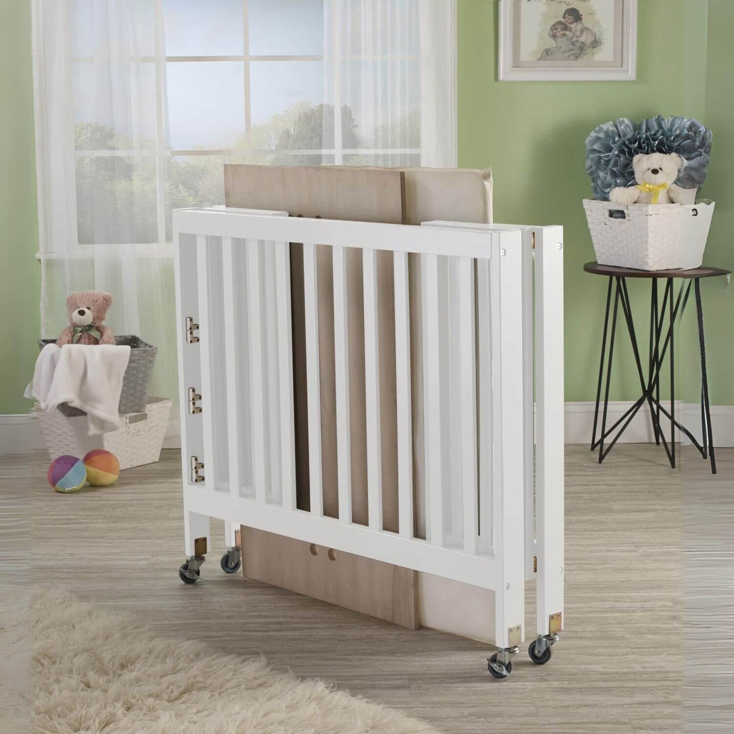 Orbelle Roxy Three Level Mini Portable Crib White - Folded