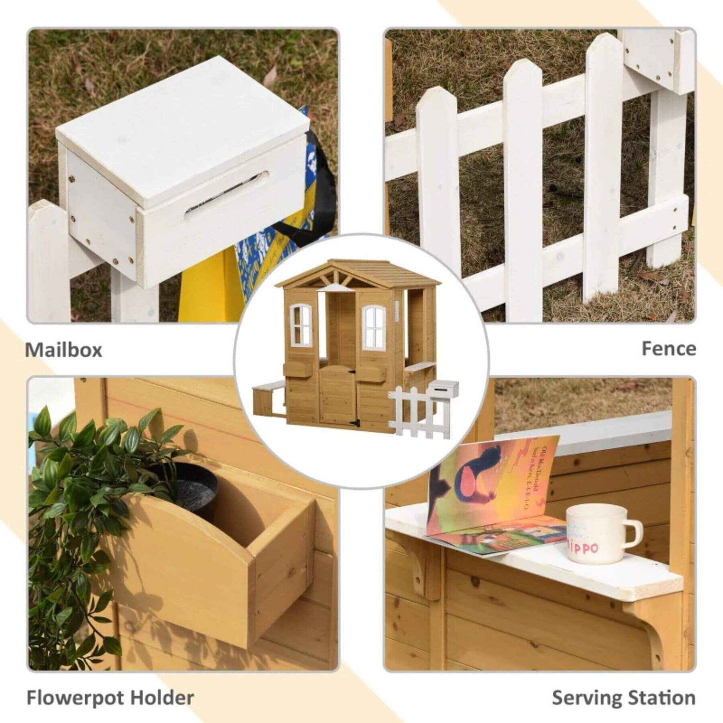 Details of Outsunny Outdoor Playhouse for Kids Natural and White