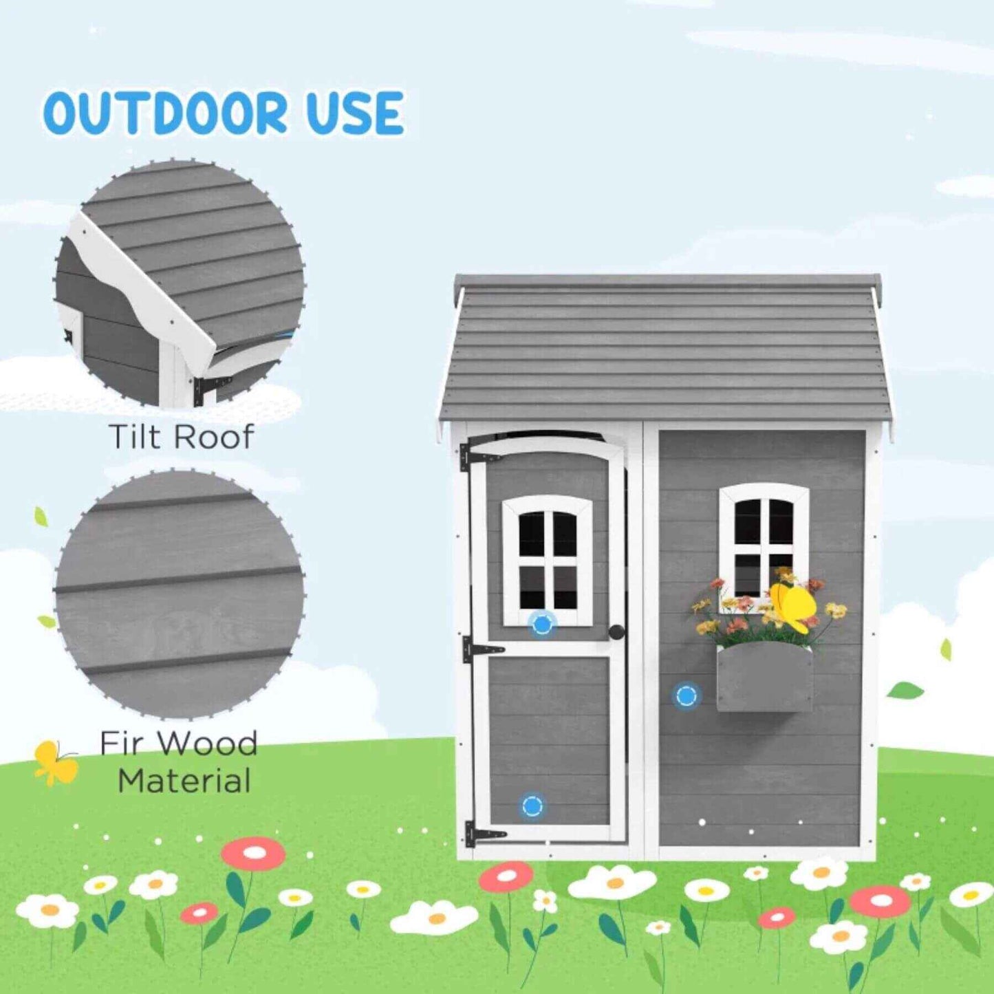 Outsunny Outdoor Wooden Playhouse for Kids Gray