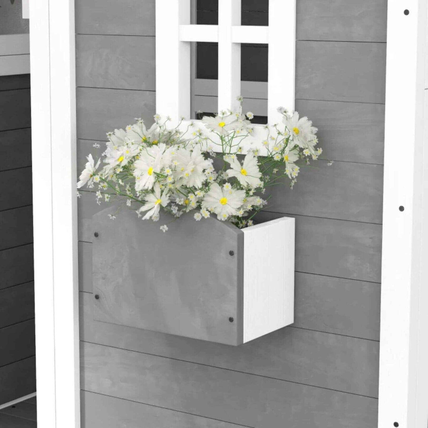 Detail of Outsunny Outdoor Wooden Playhouse for Kids Gray