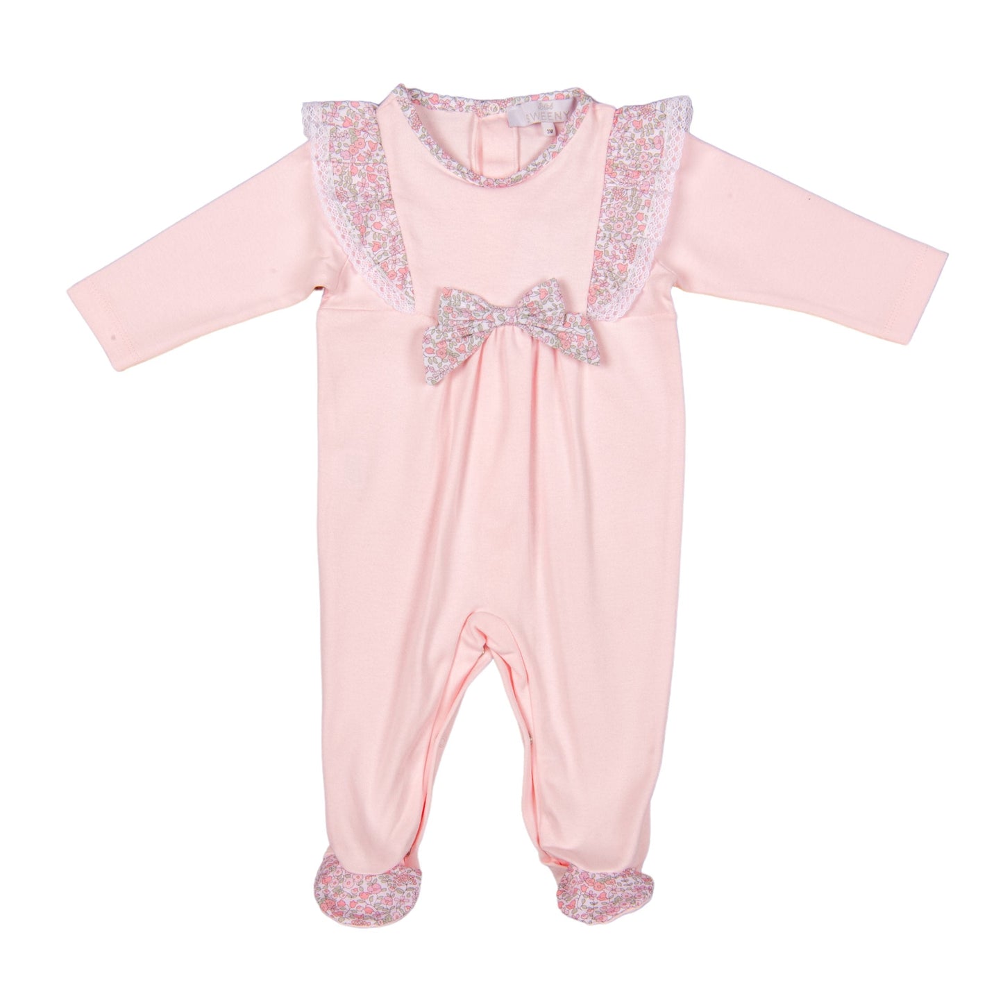 Bebe Sweeny PETITE FLEUR | Pink Cotton Floral Frilled Babygrow