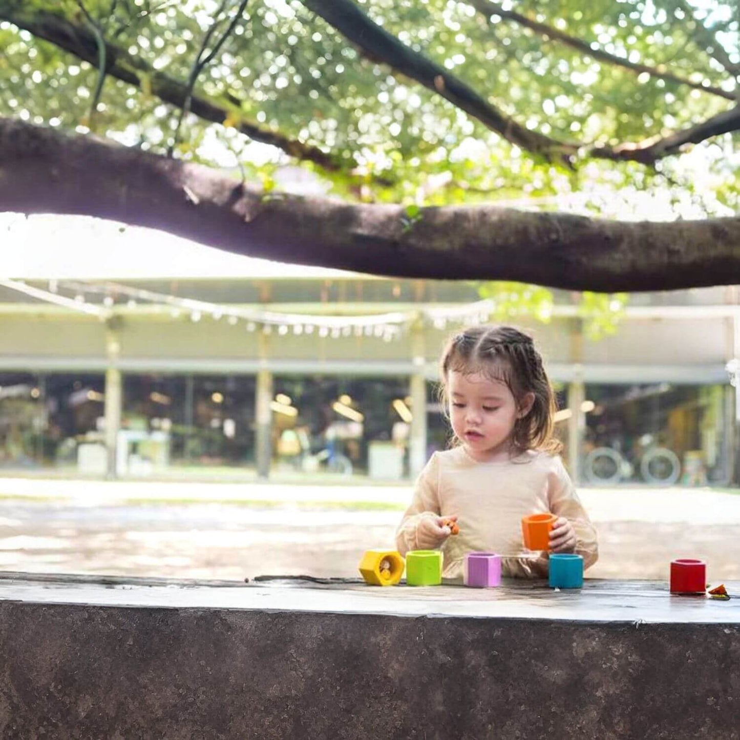 Girl Playing PlanToys Beehives