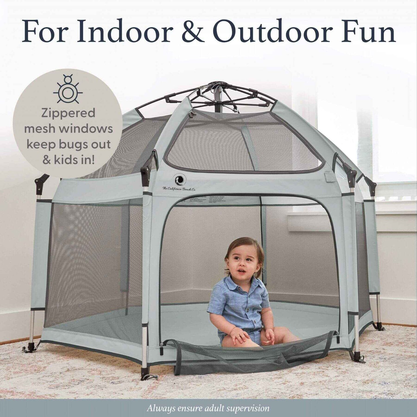 Baby Sitting inside Pop 'N Go™ Playpen Light Gray