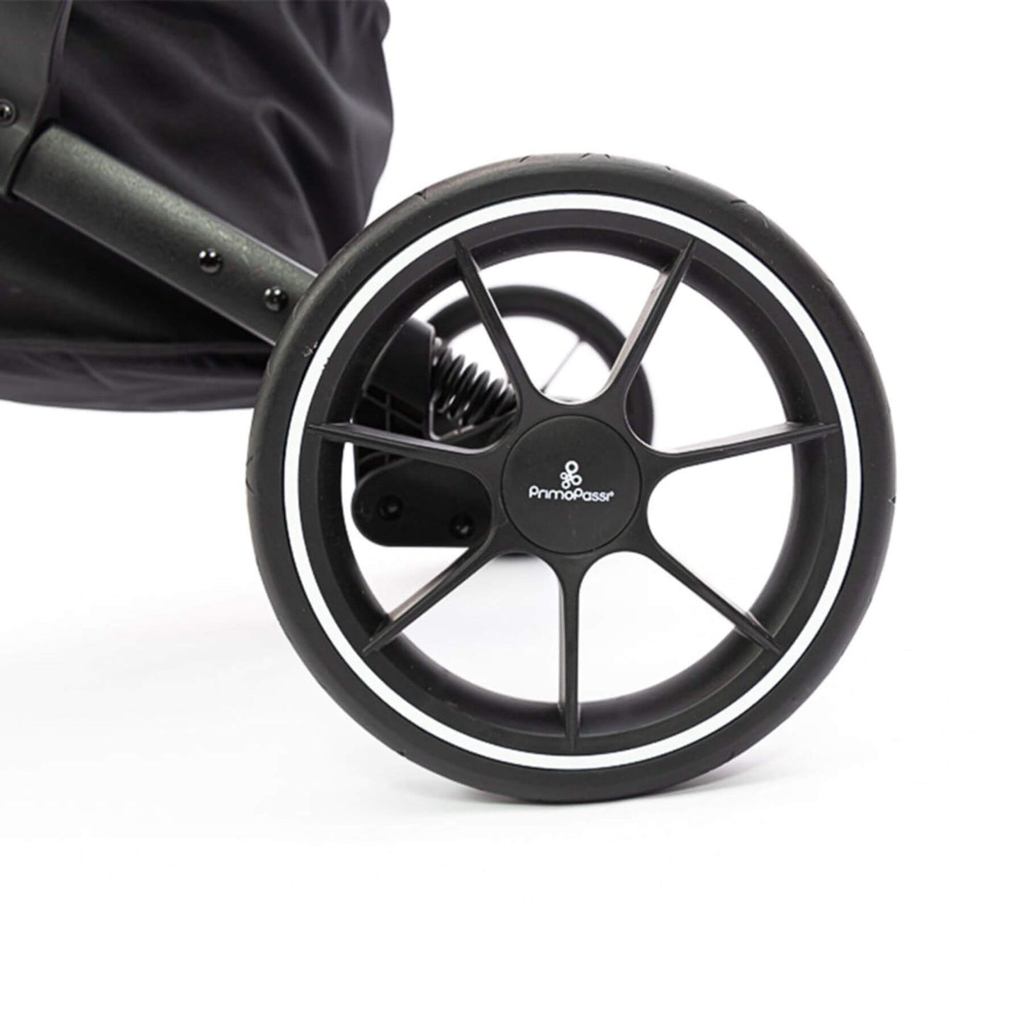 Close-up of a Primo Passeo stroller wheel