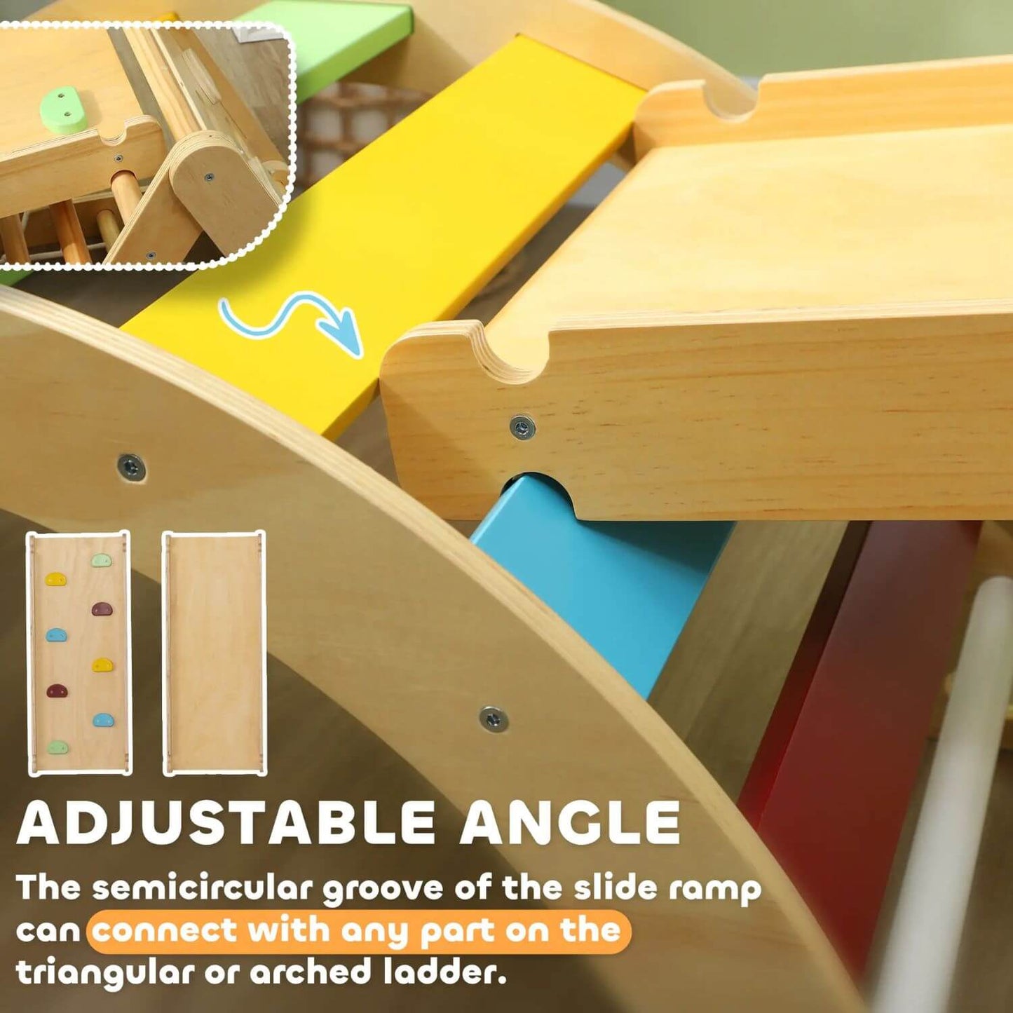 Detail of Qaba 7-in-1 Pikler Triangle Set Multicolored