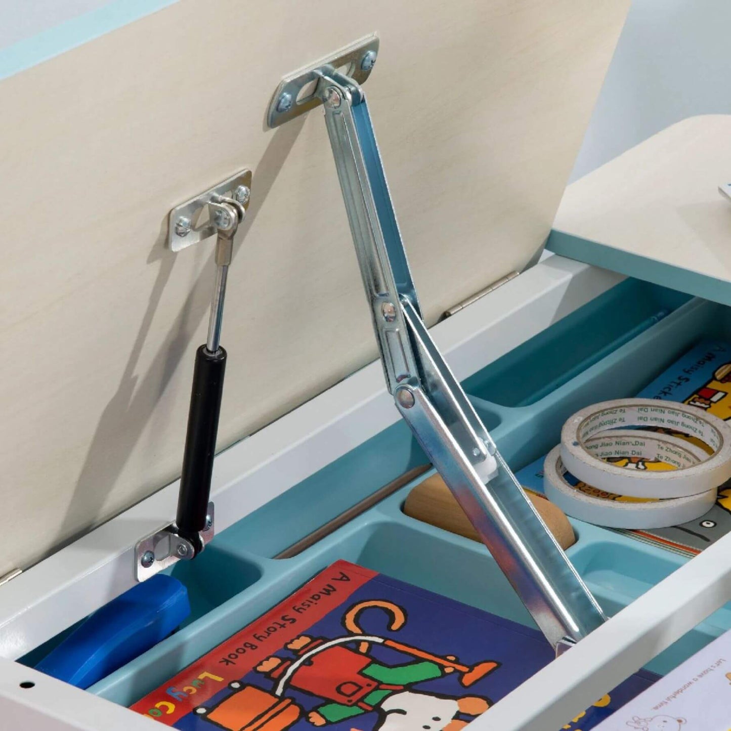 Close-up of Qaba Height Adjustable Children School Study Table with Tilt Desktop Blue