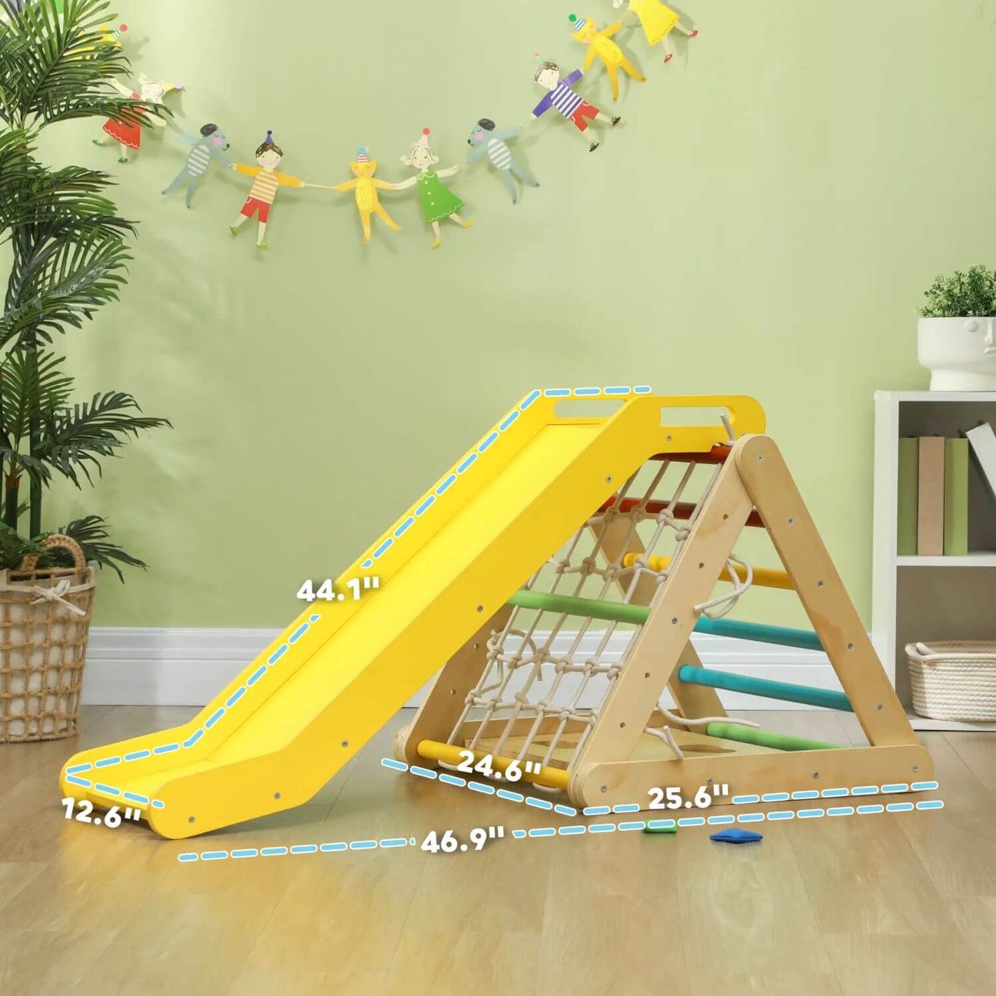 Qaba 5-in-1 Pikler Triangle Set with Slide & Sandbags Multicolor