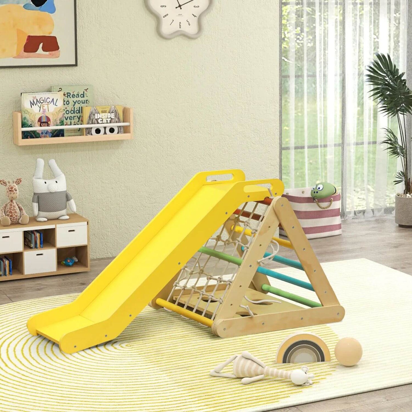 Qaba 5-in-1 Pikler Triangle Set with Slide & Sandbags Multicolor