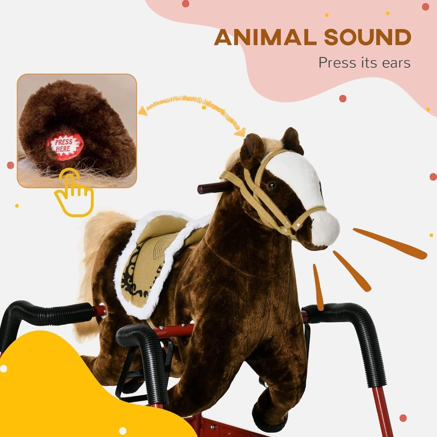 Qaba Ride on Horse with Animal Sounds Dark Brown feature on a white background